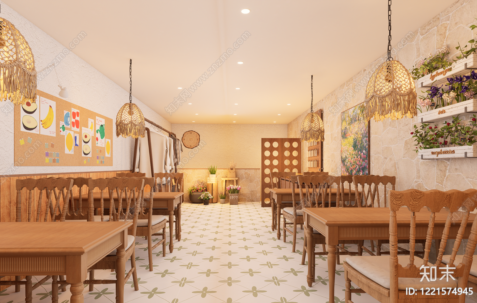 原木风中餐厅SU模型下载【ID:1221574945】