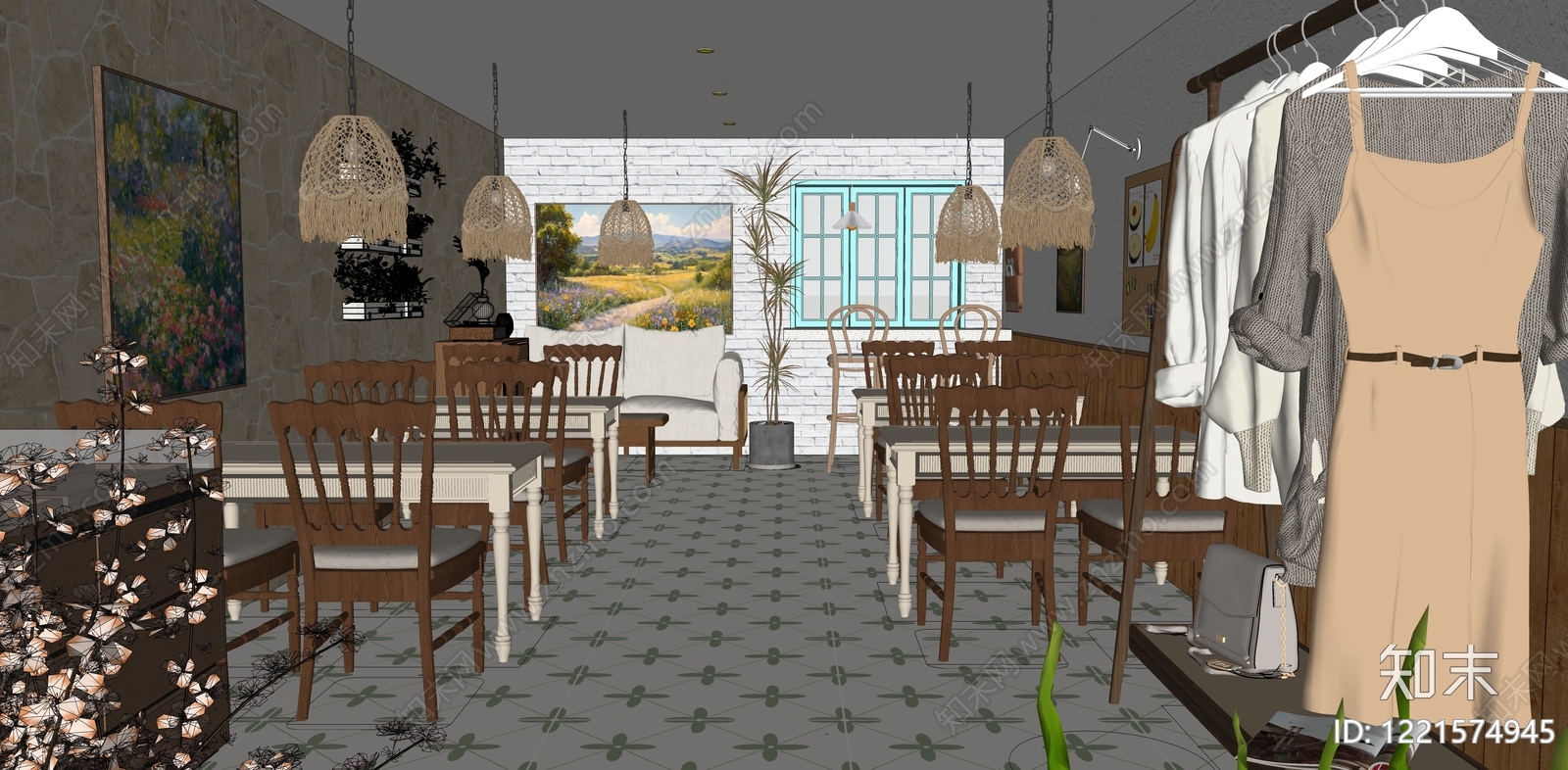 原木风中餐厅SU模型下载【ID:1221574945】