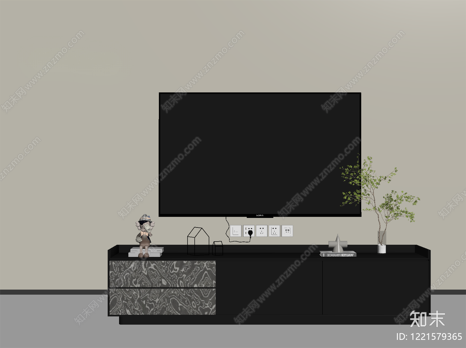 现代简约电视柜SU模型下载【ID:1221579365】