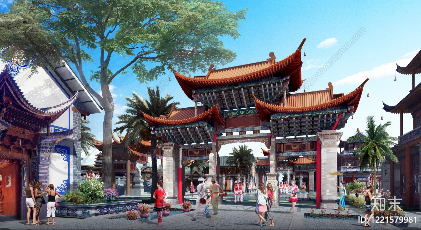 中式古建商业街SU模型下载【ID:1221579981】