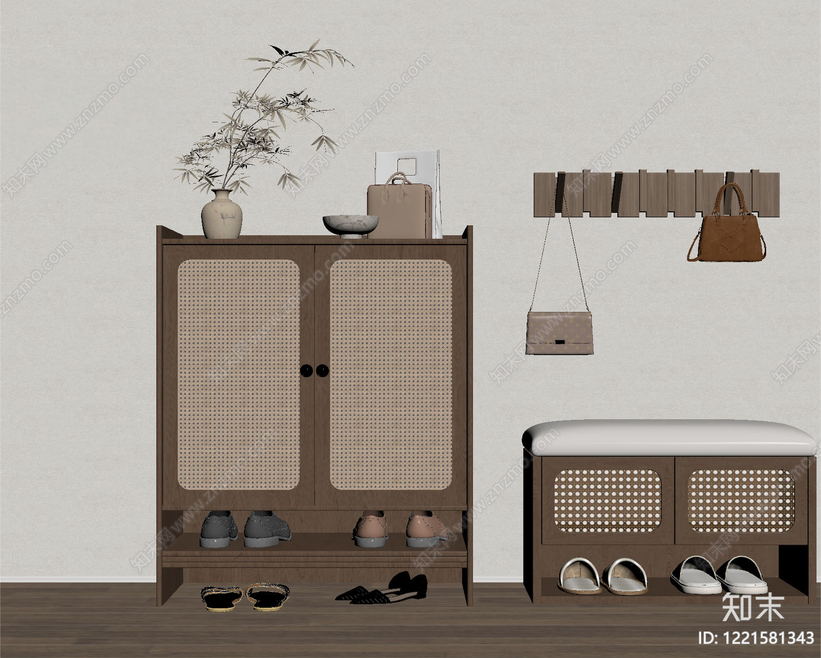 日式鞋柜SU模型下载【ID:1221581343】