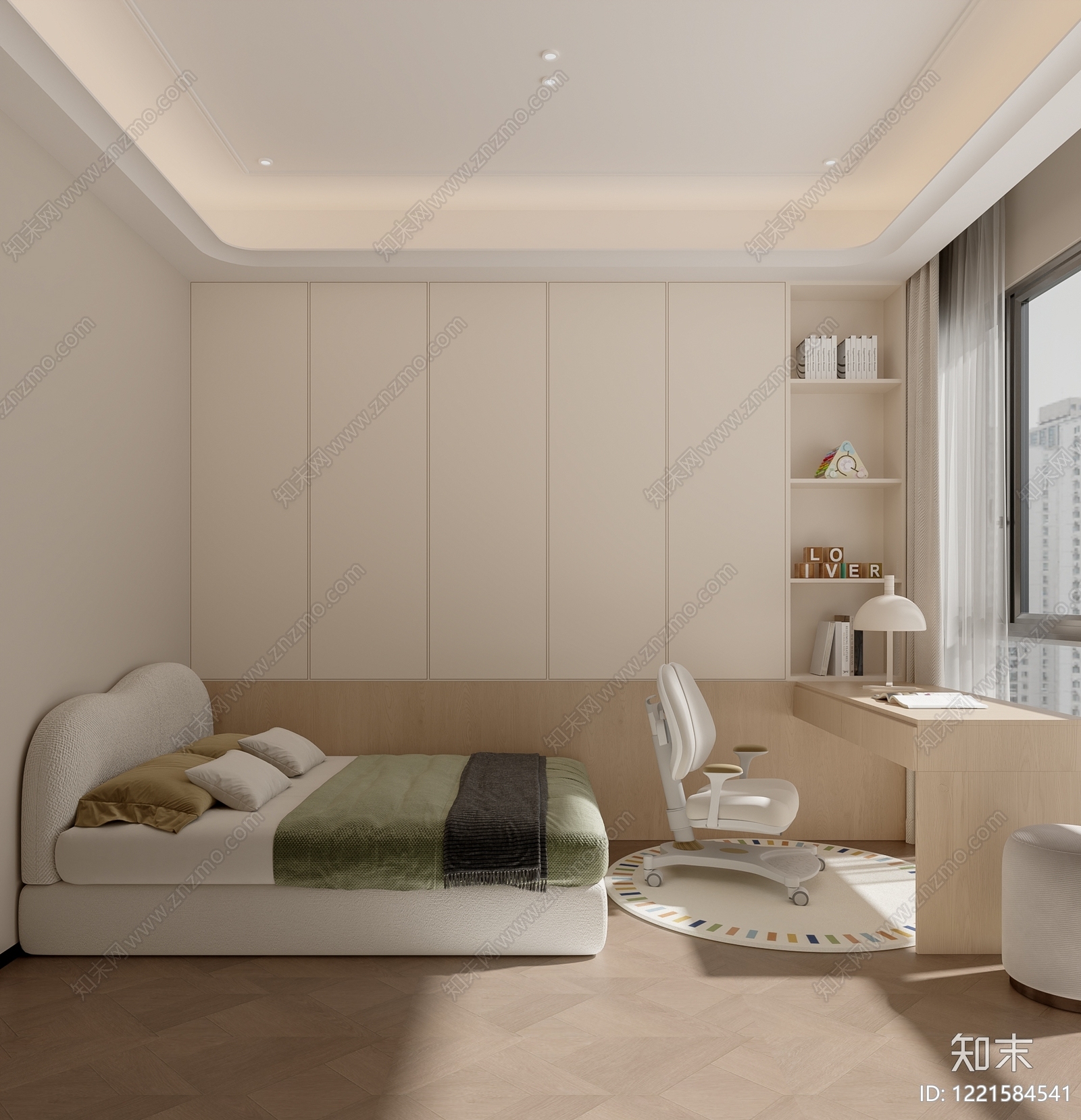 奶油风通用儿童房3D模型下载【ID:1221584541】