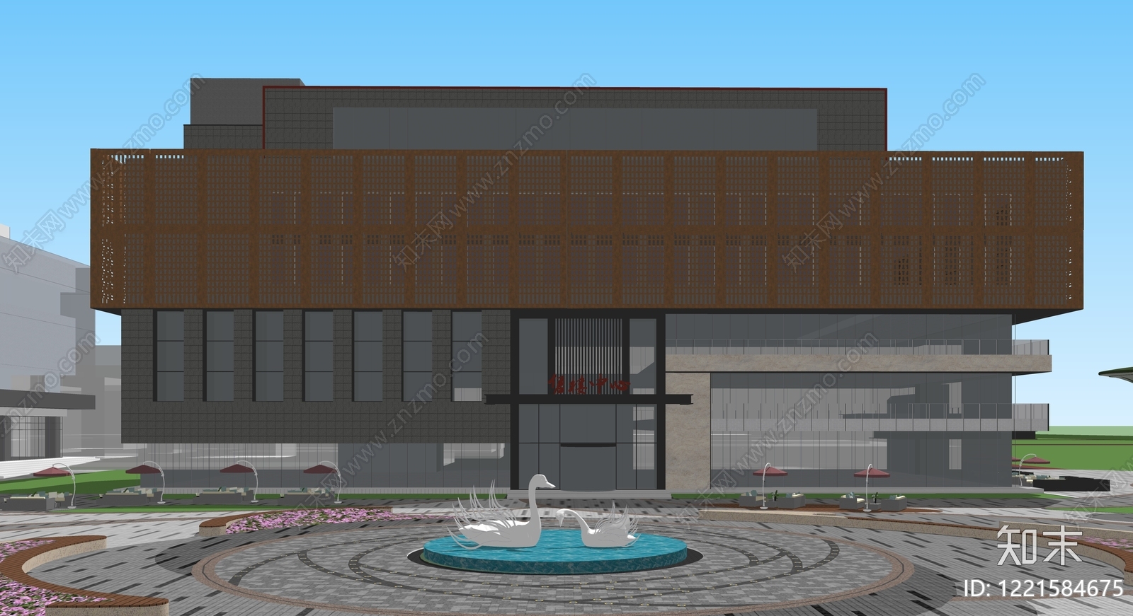 现代主义售楼处建筑SU模型下载【ID:1221584675】