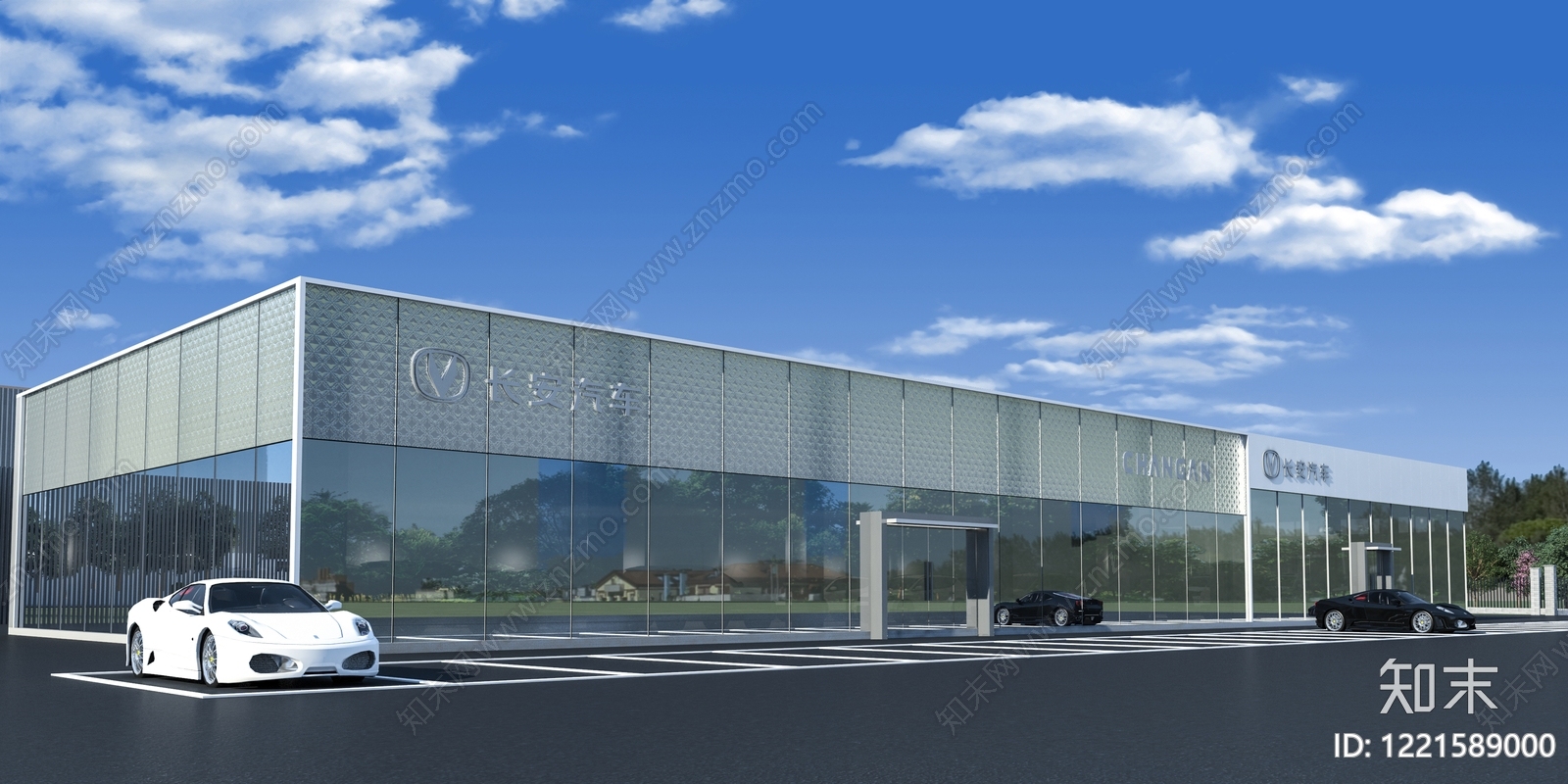 现代主义汽车展厅3D模型渲染效果图