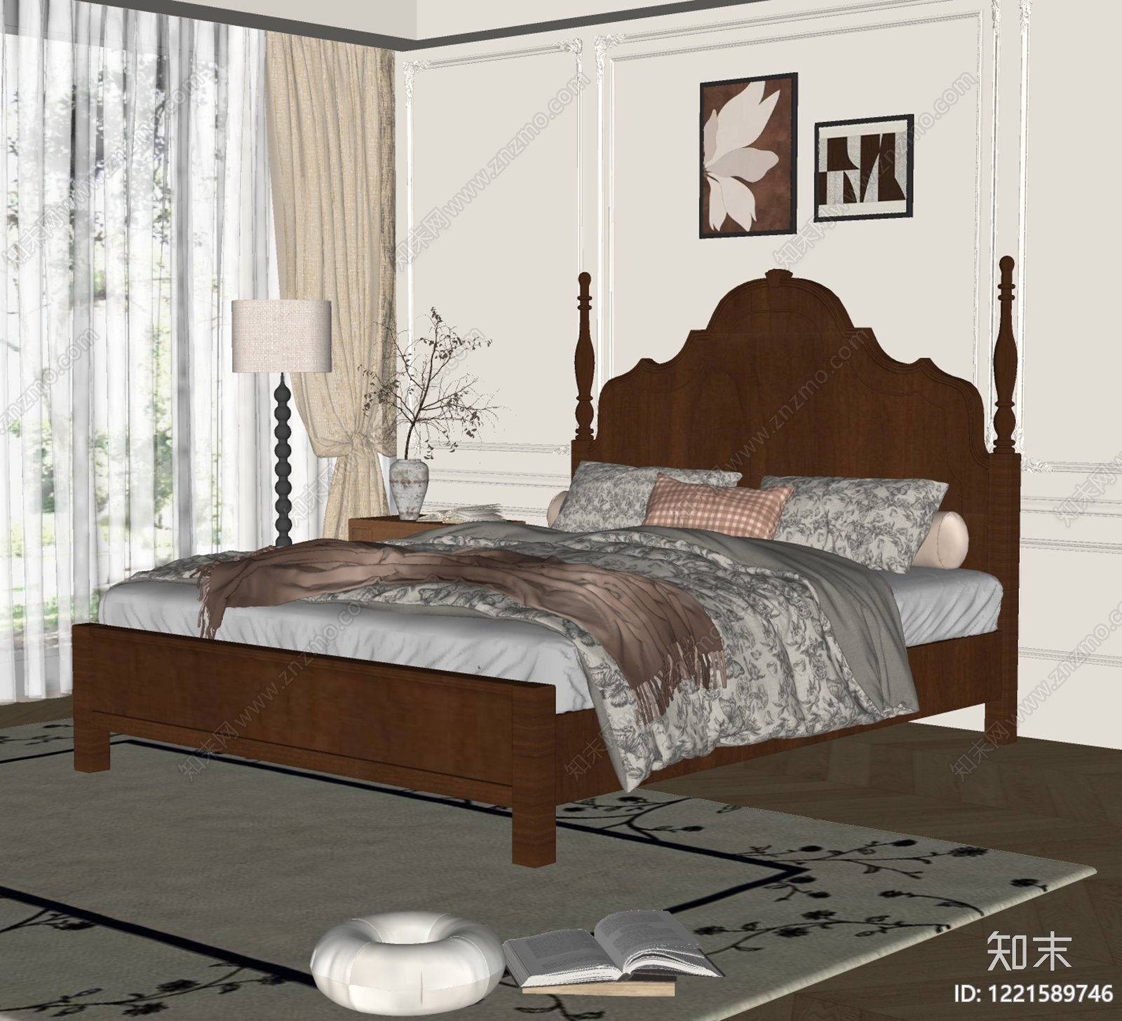 美式双人床SU模型下载【ID:1221589746】