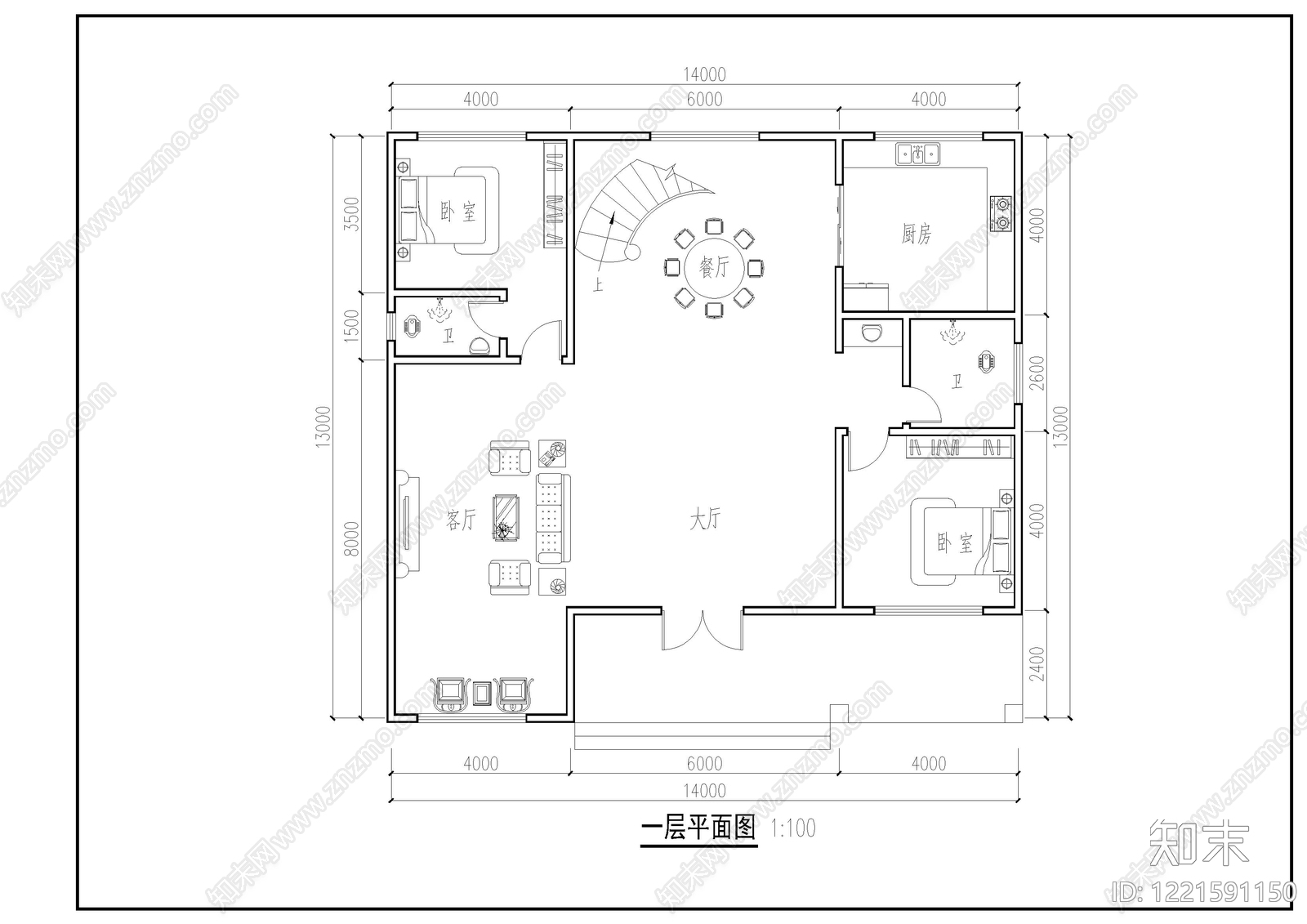 别墅建筑cad施工图下载【ID:1221591150】