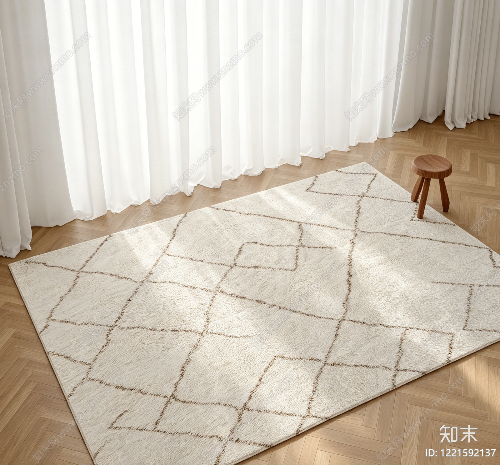 奶油风毛绒地毯3D模型渲染效果图
