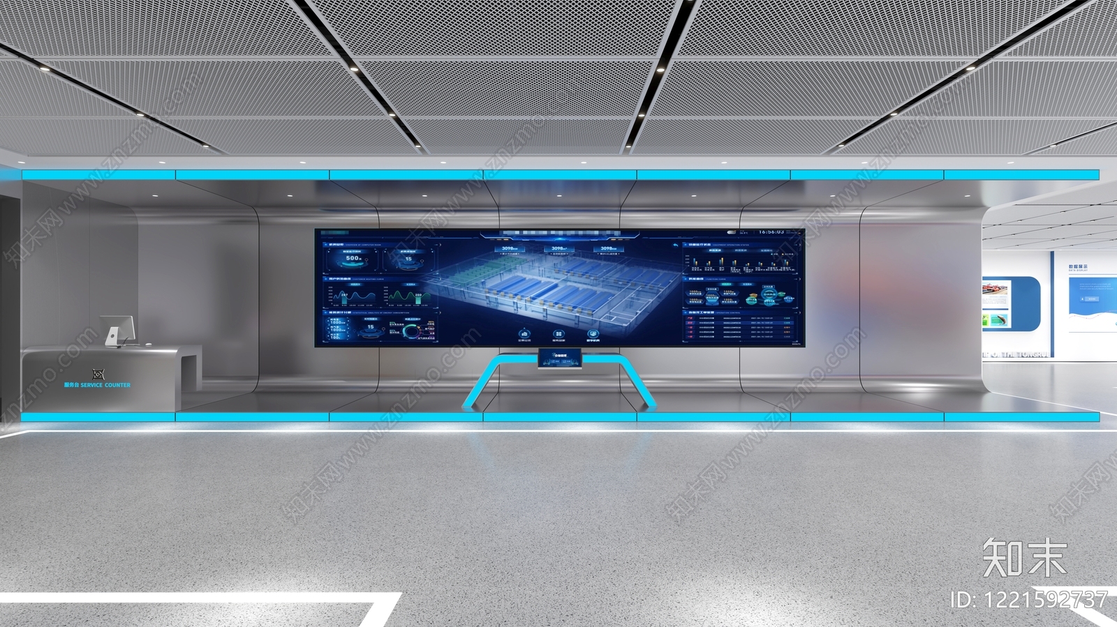现代简约企业文化展厅3D模型渲染效果图