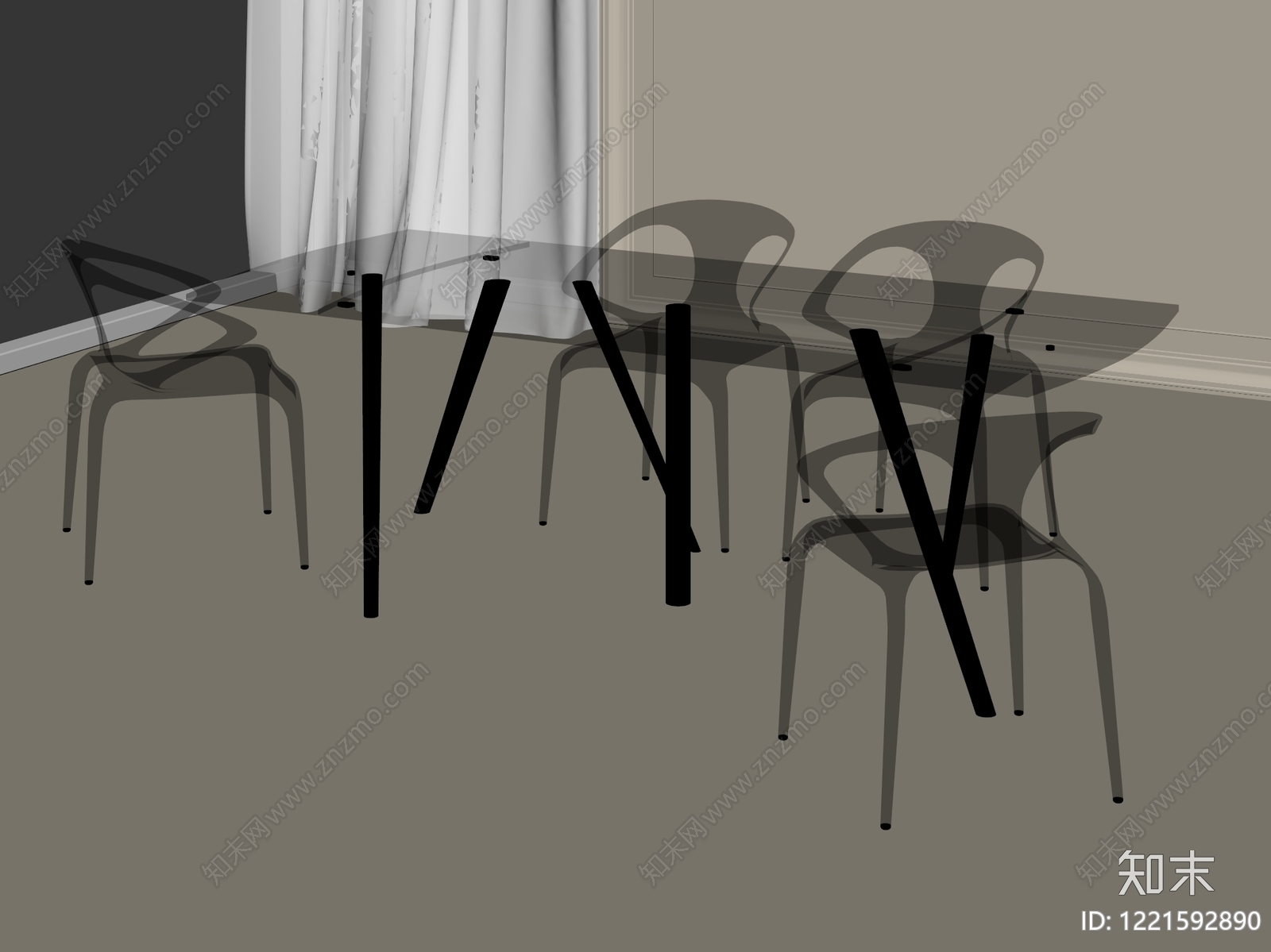 极简餐桌椅3D模型下载【ID:1221592890】