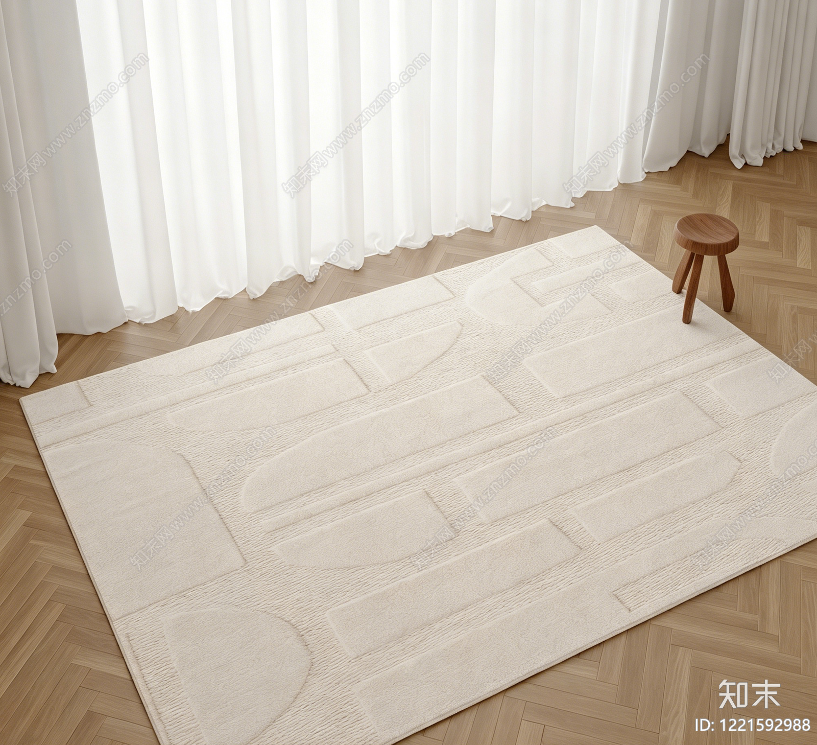 奶油风毛绒地毯3D模型渲染效果图