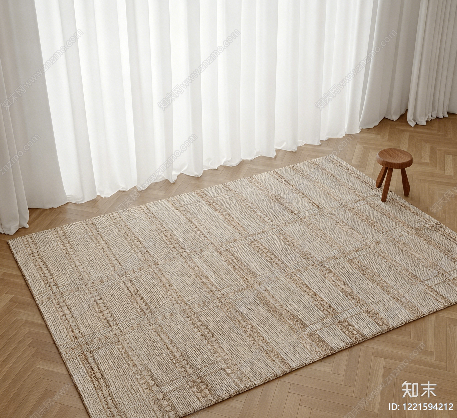 奶油风毛绒地毯3D模型渲染效果图