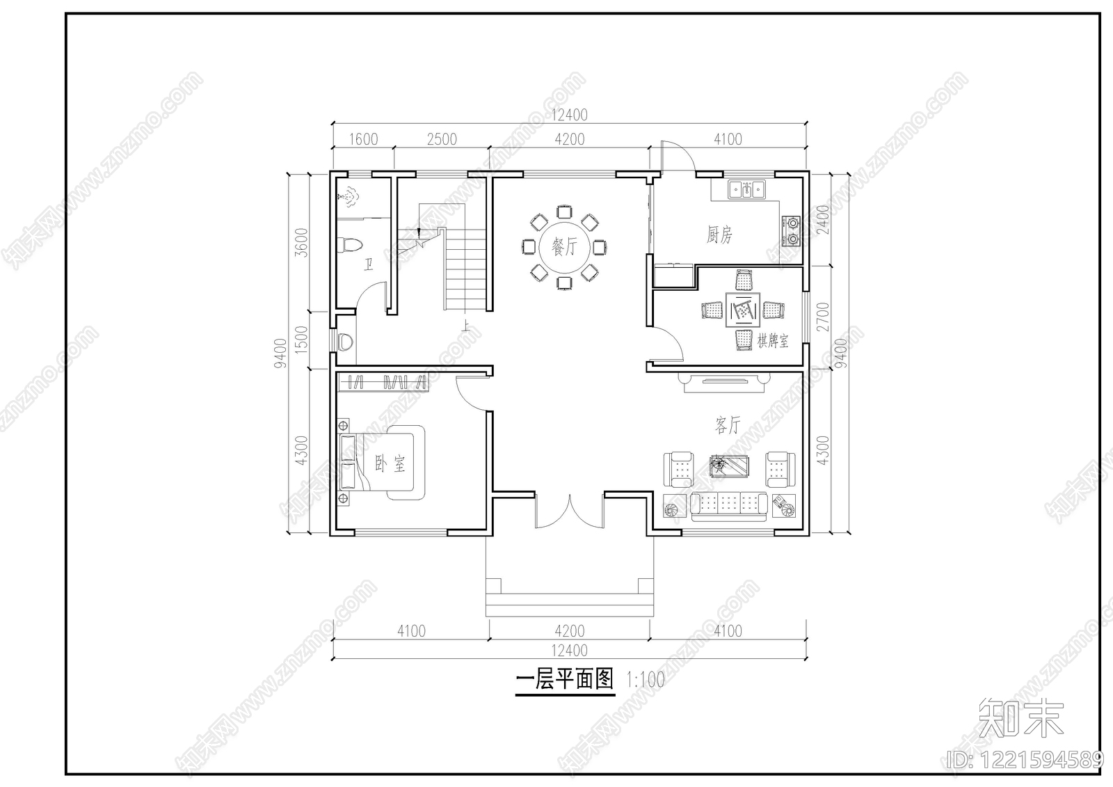别墅建筑cad施工图下载【ID:1221594589】