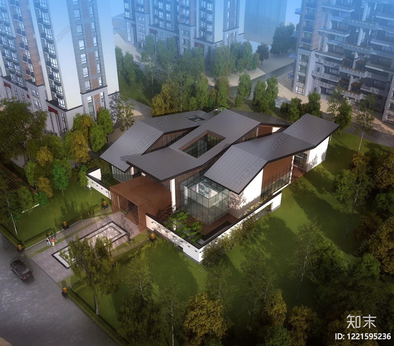 新中式社区服务中心SU模型下载【ID:1221595236】