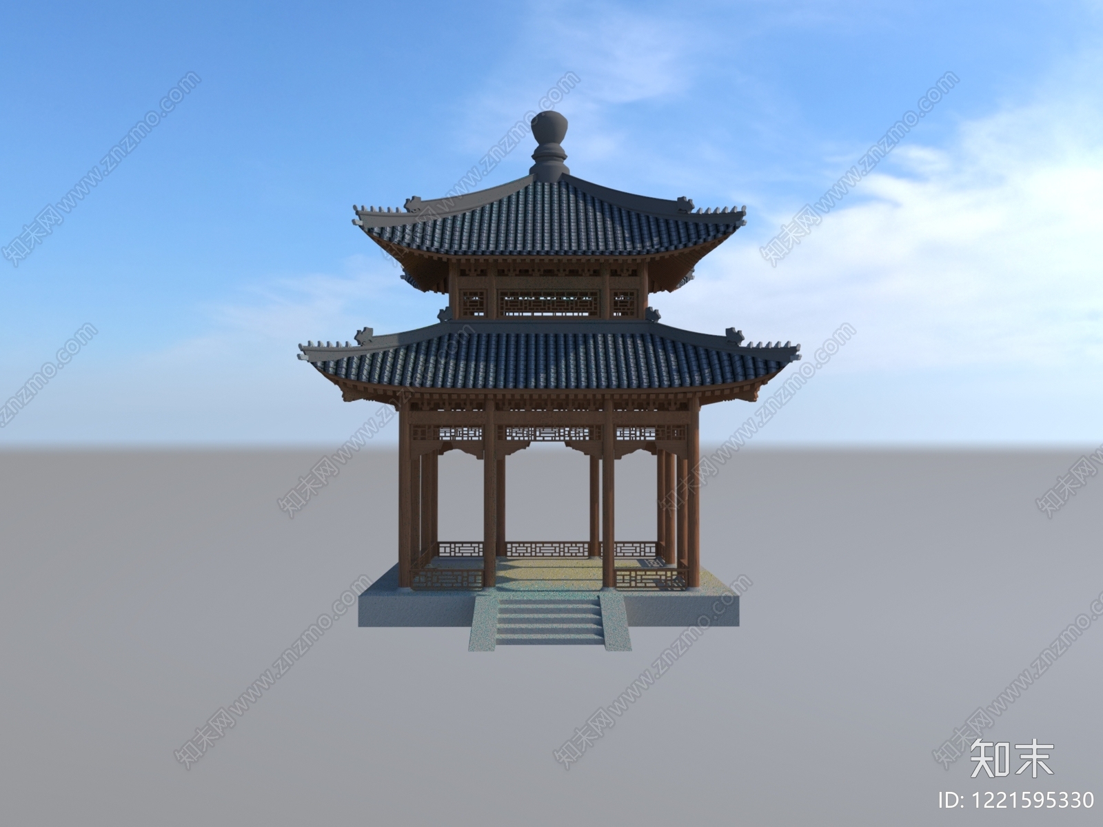 中式古建古建3D模型渲染效果图