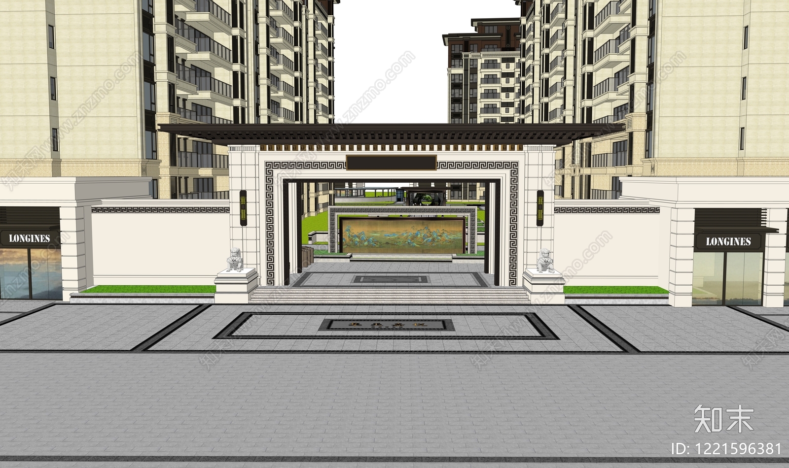新中式小区建筑SU模型下载【ID:1221596381】