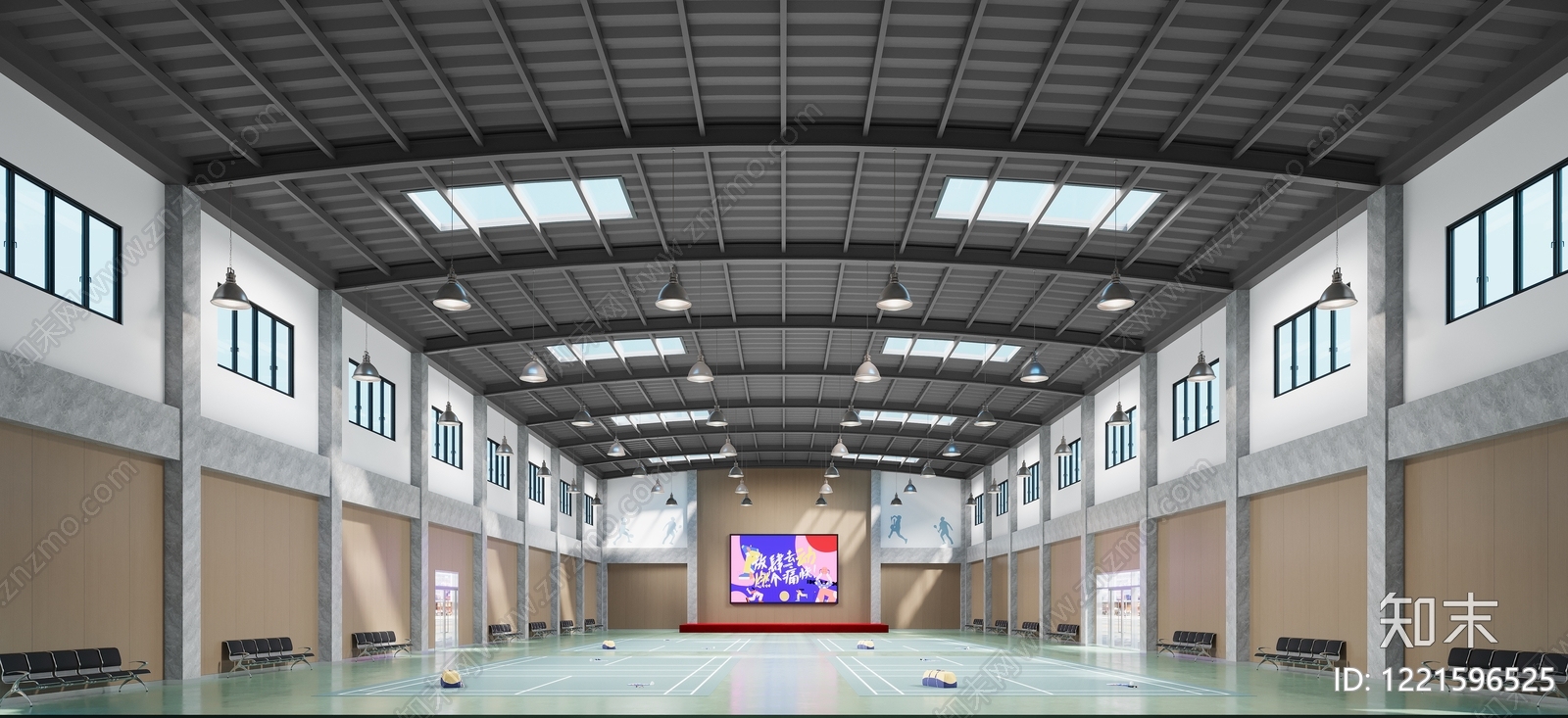 现代简约体育馆3D模型渲染效果图