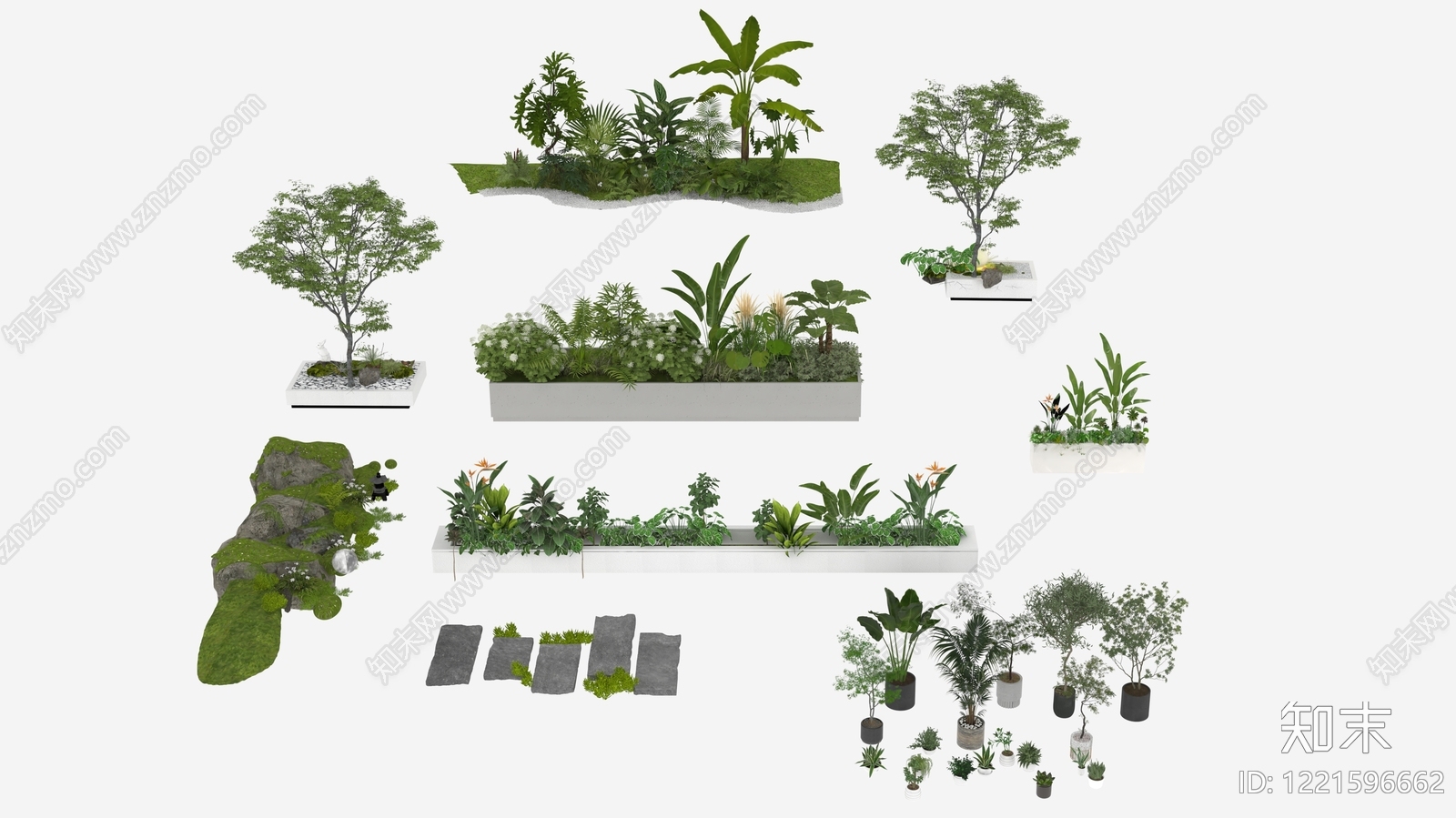 现代简约花草组合3D模型渲染效果图