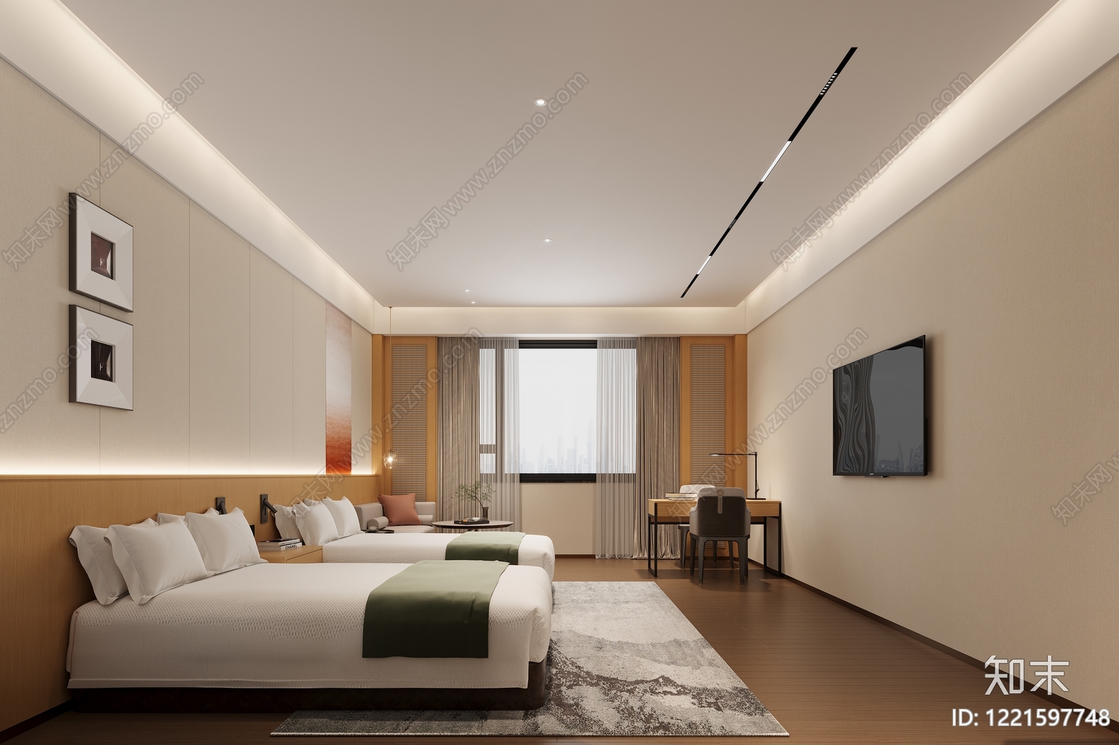 现代简约酒店客房3D模型下载【ID:1221597748】