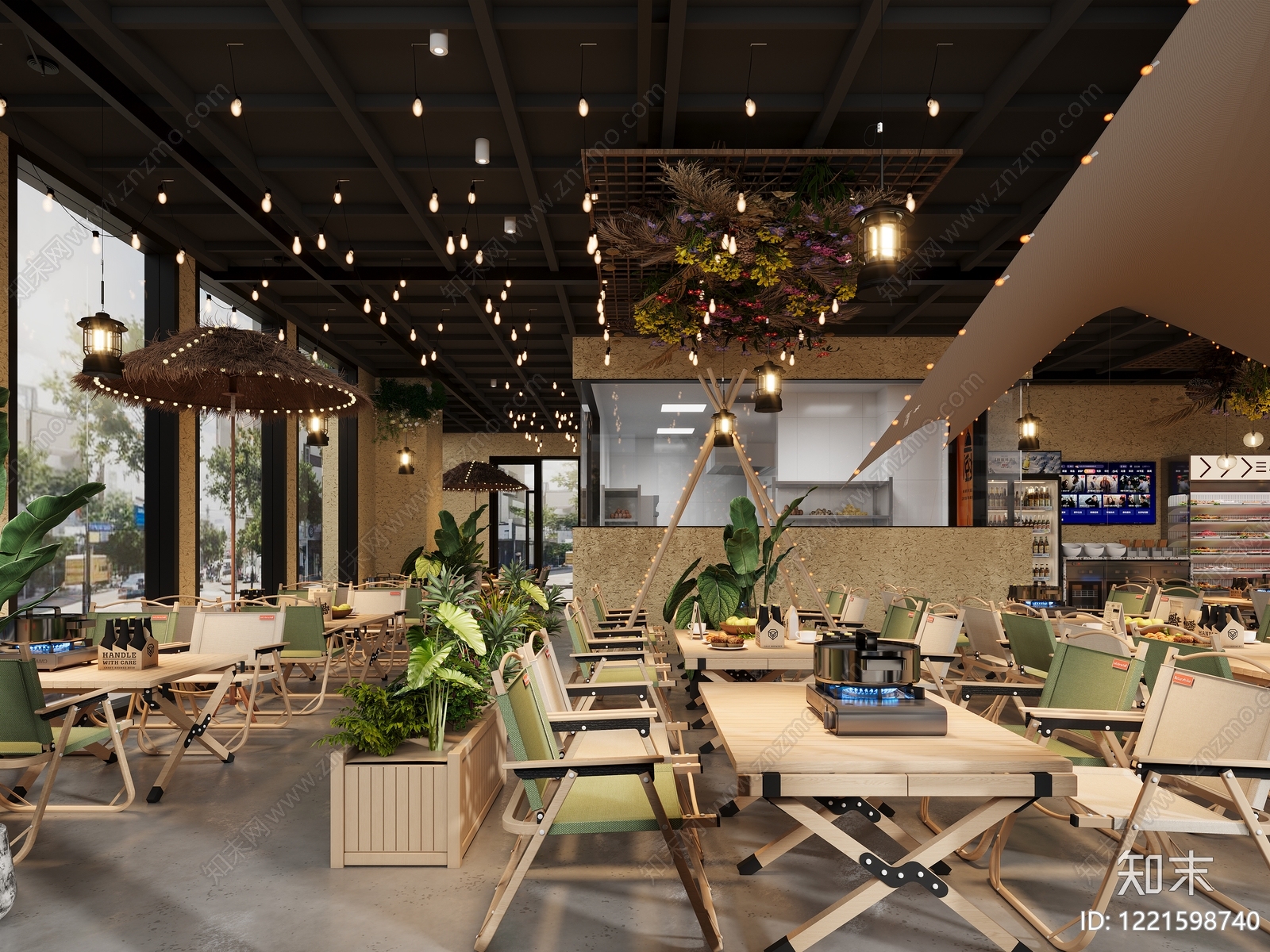 工业风烤肉店3D模型渲染效果图