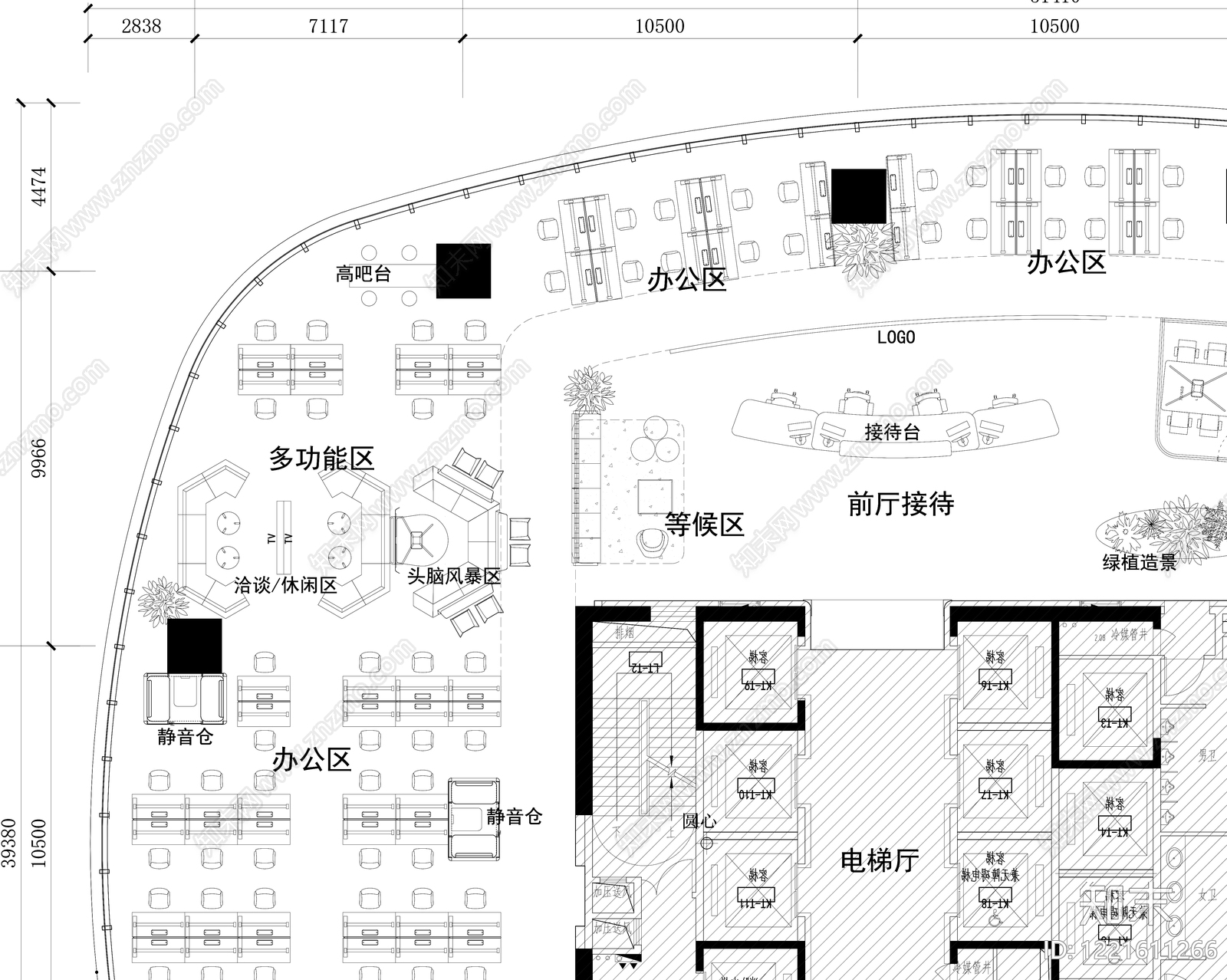 整体办公空间cad施工图下载【ID:1221611266】
