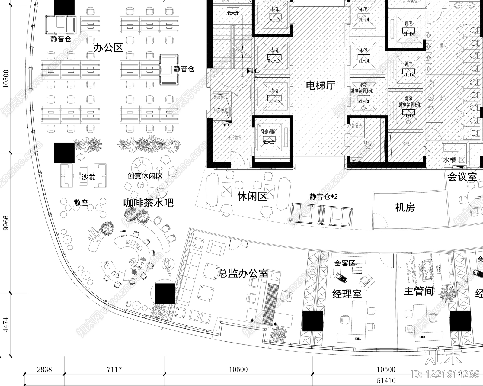 整体办公空间cad施工图下载【ID:1221611266】