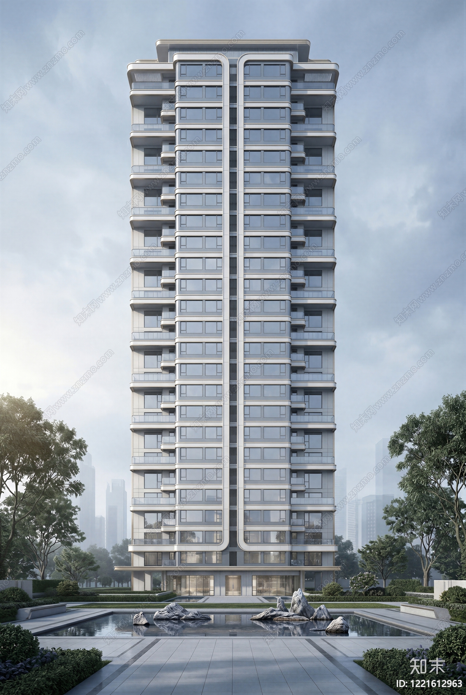 现代主义小高层住宅楼SU模型下载【ID:1221612963】