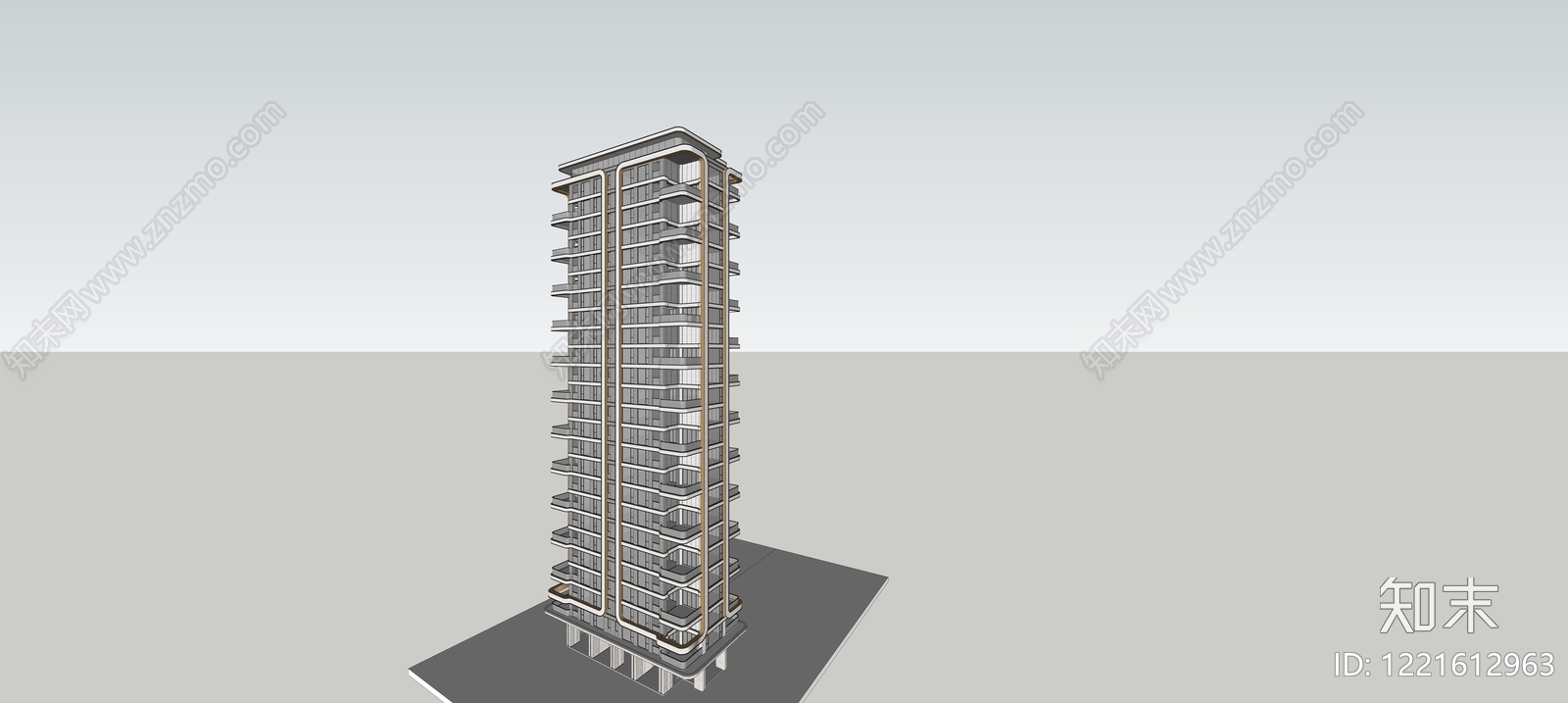 现代主义小高层住宅楼SU模型下载【ID:1221612963】