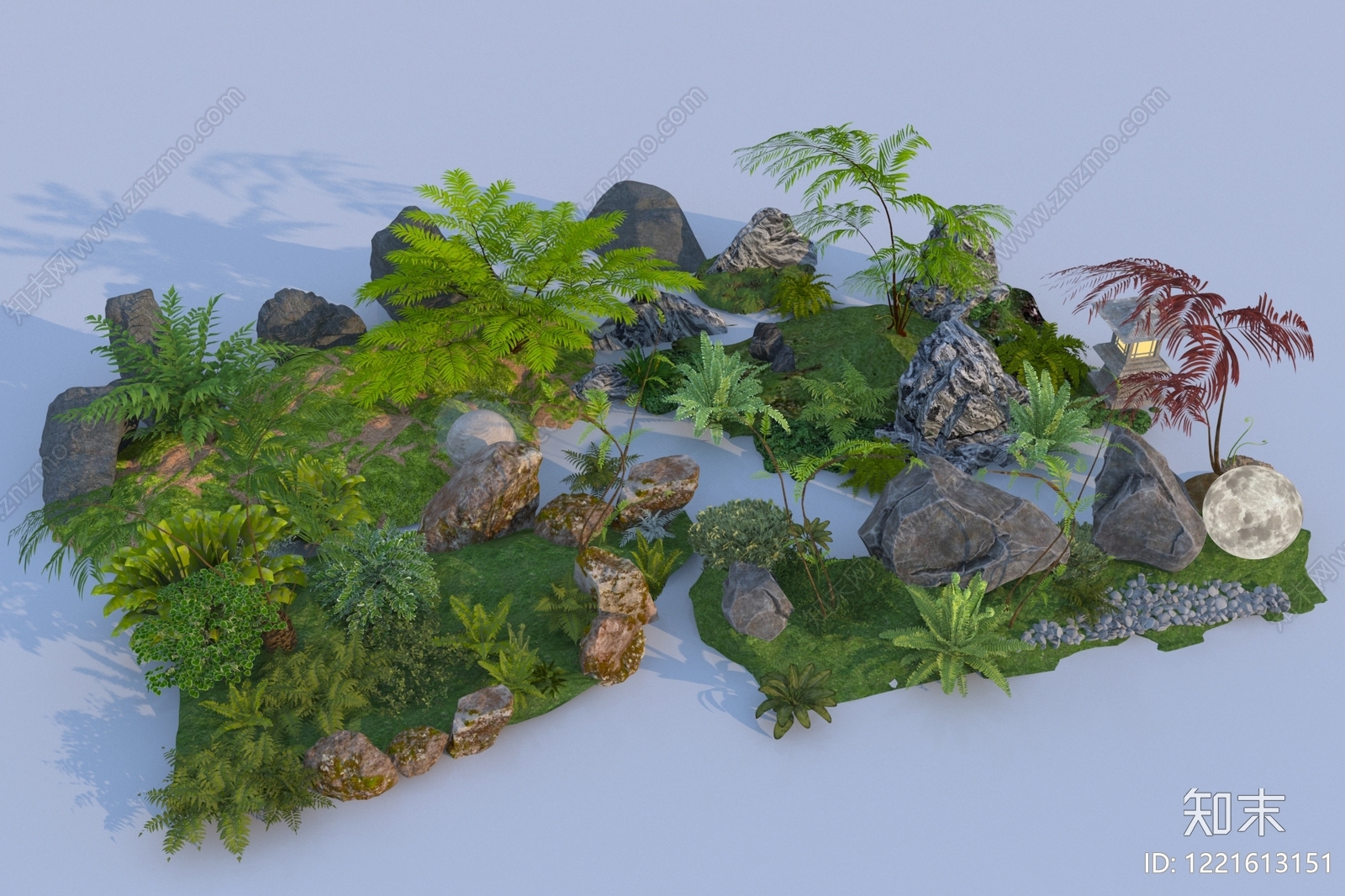 新中式景观植物堆3D模型渲染效果图