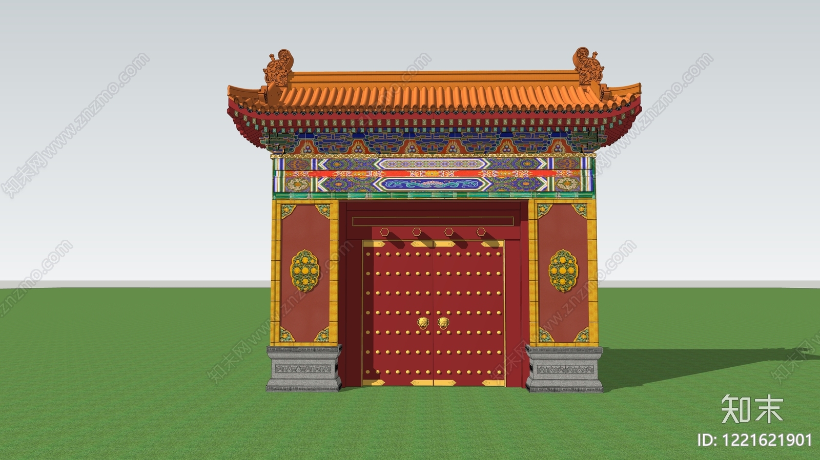 中式古建入口大门SU模型下载【ID:1221621901】