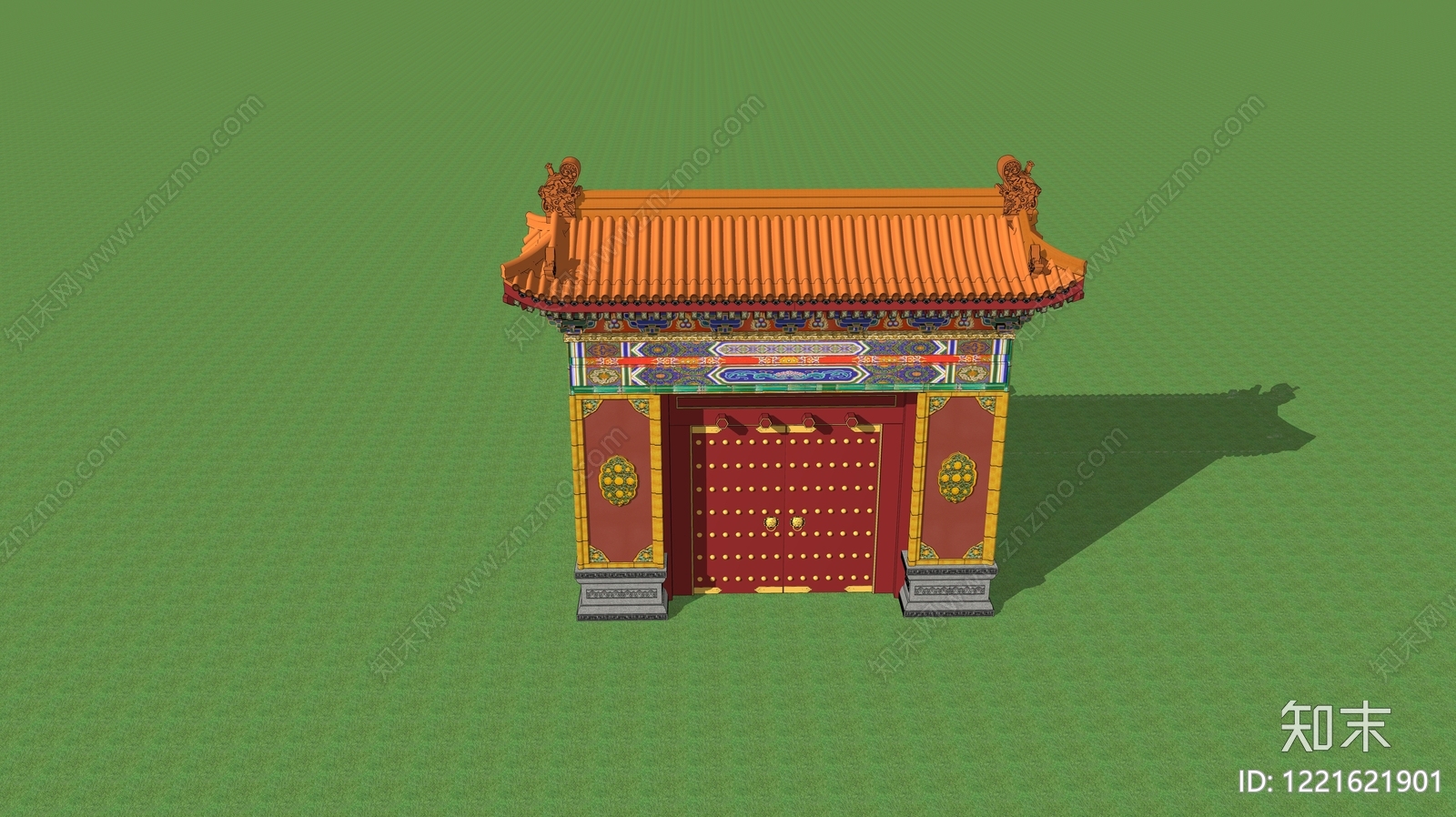 中式古建入口大门SU模型下载【ID:1221621901】