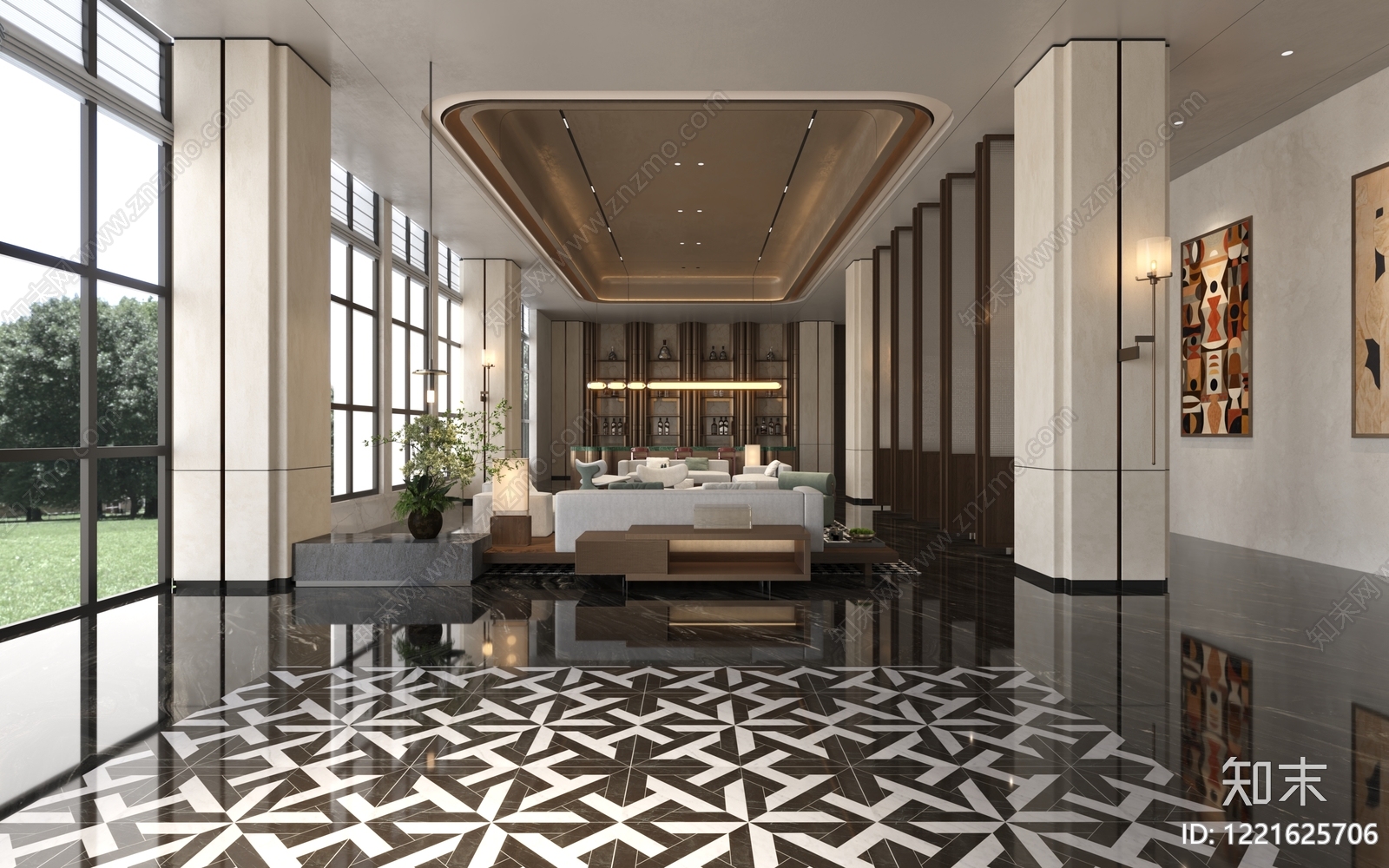 轻奢酒店大堂3D模型下载【ID:1221625706】