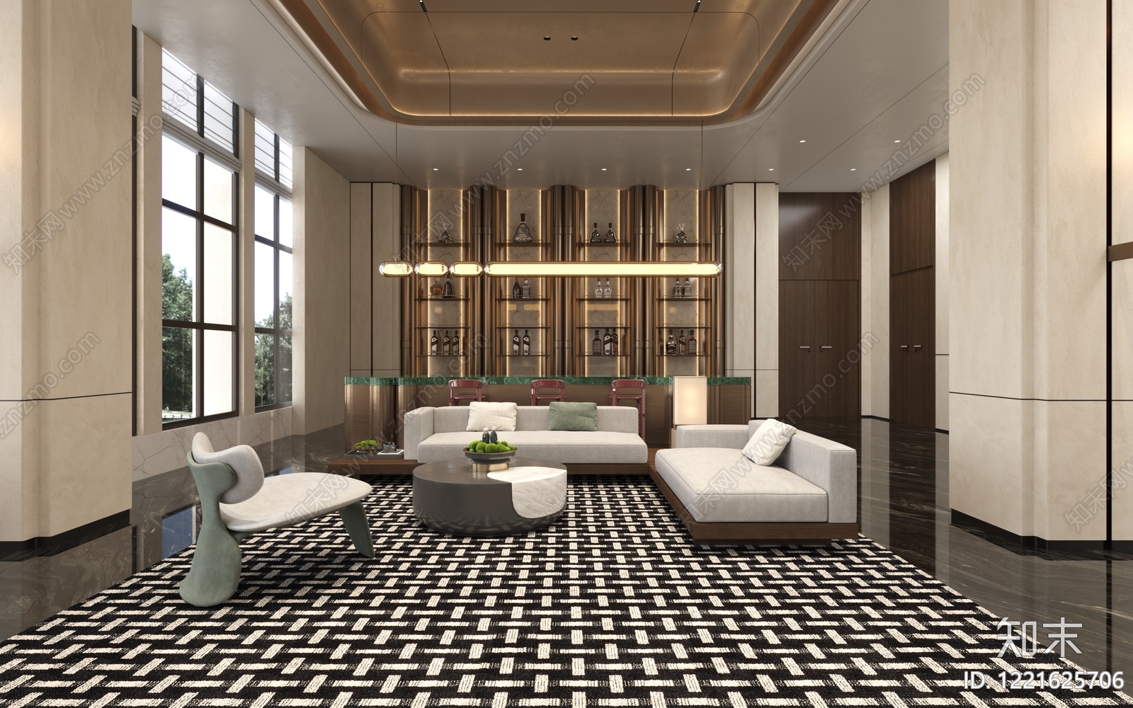 轻奢酒店大堂3D模型下载【ID:1221625706】