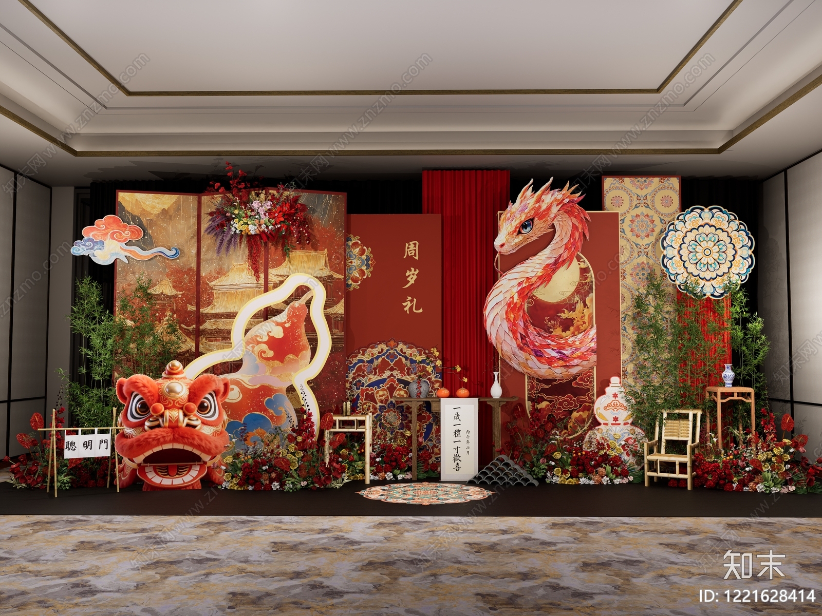 中式其他临建场景美陈SU模型下载【ID:1221628414】