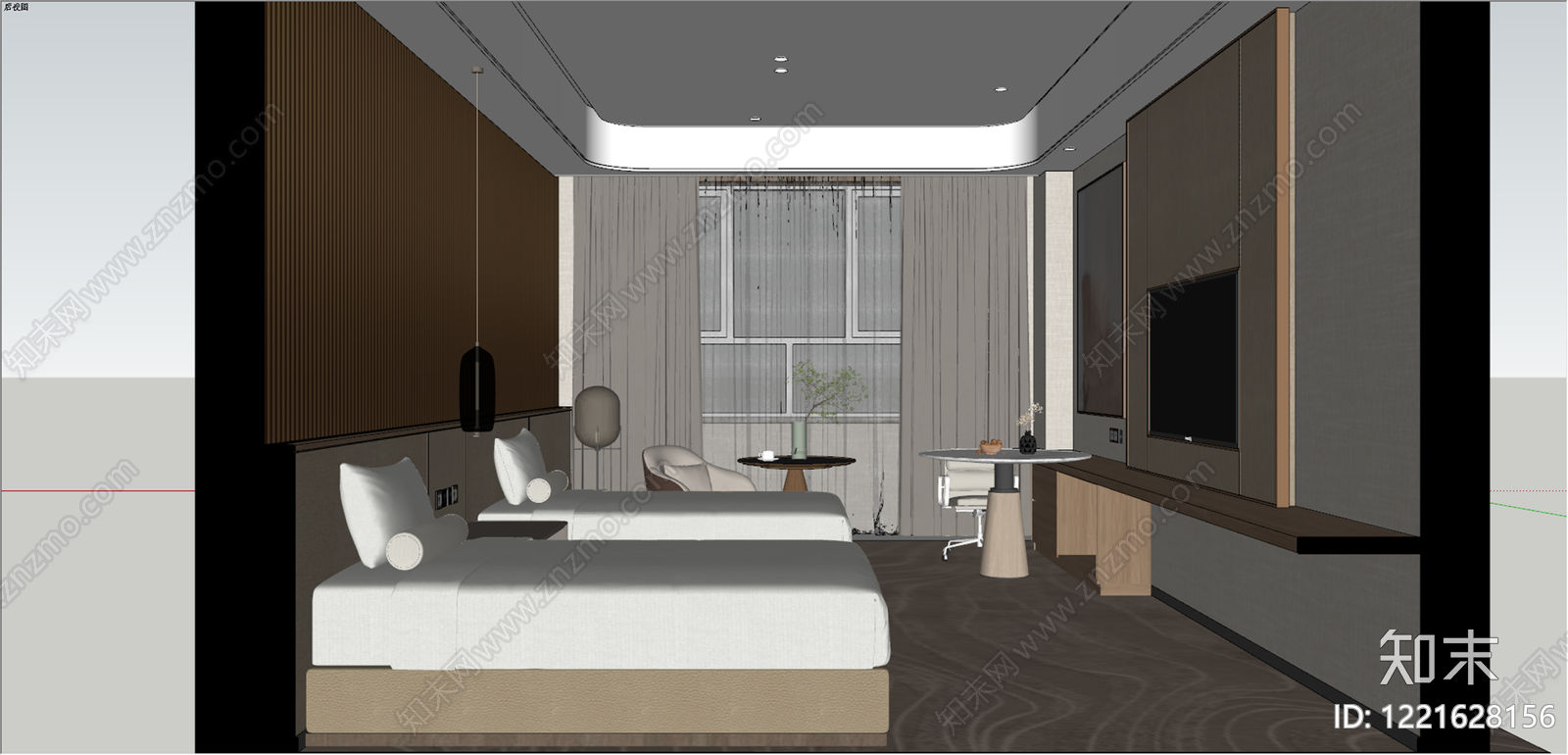 现代简约酒店客房SU模型下载【ID:1221628156】