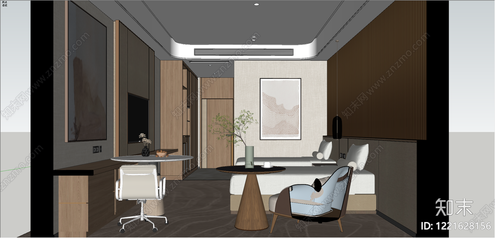 现代简约酒店客房SU模型下载【ID:1221628156】
