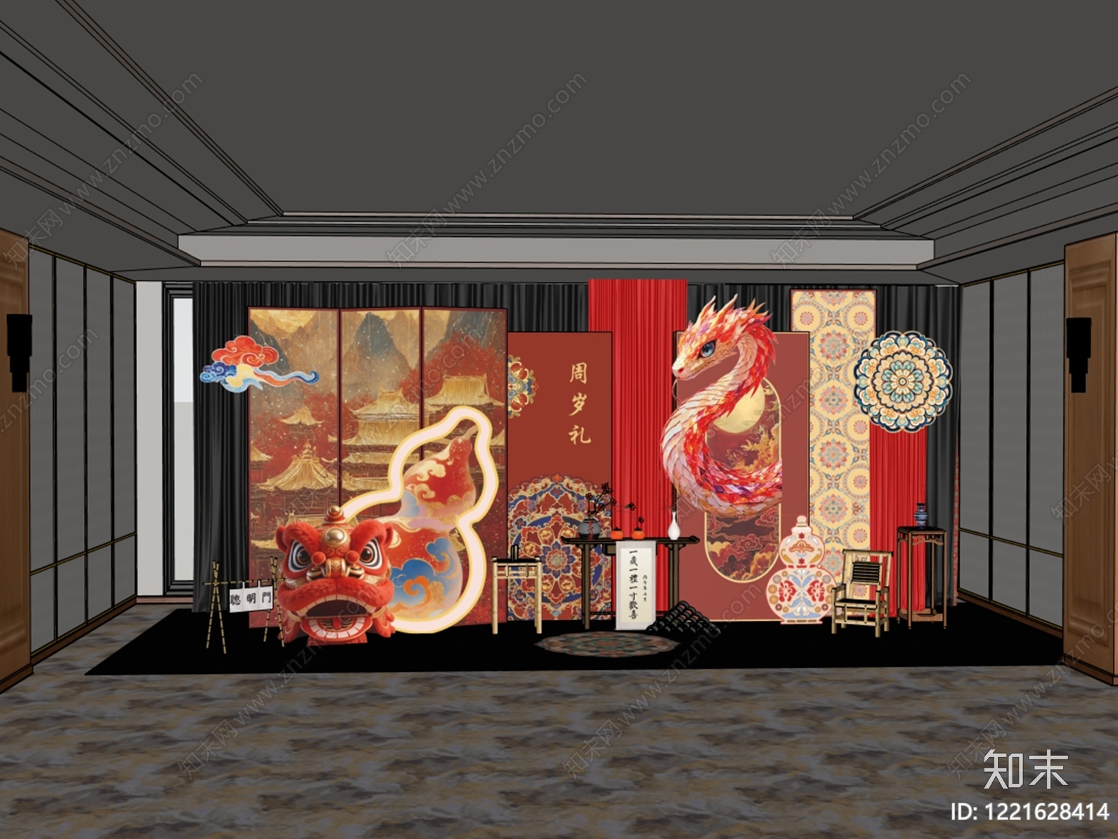 中式其他临建场景美陈SU模型下载【ID:1221628414】