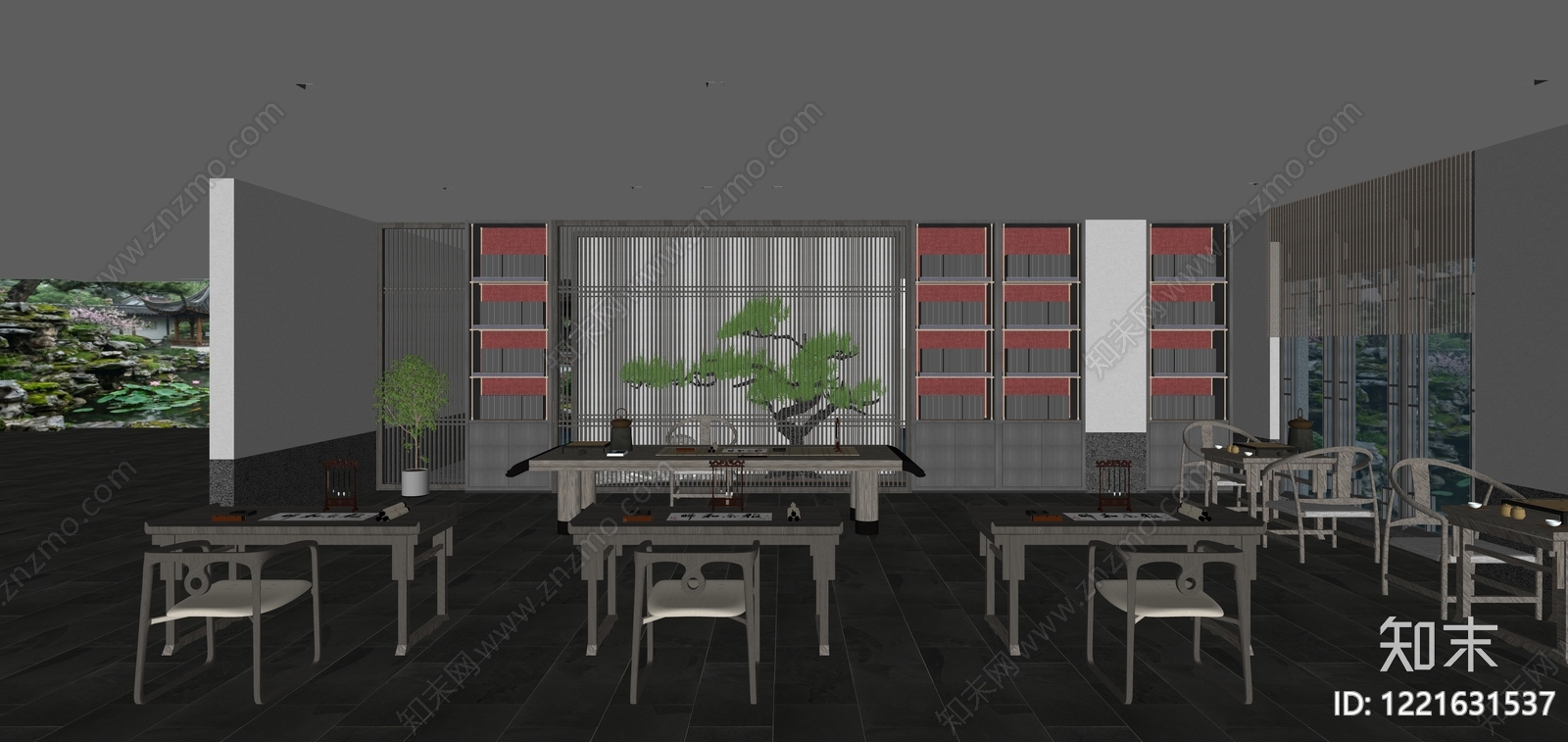 新中式茶馆SU模型下载【ID:1221631537】