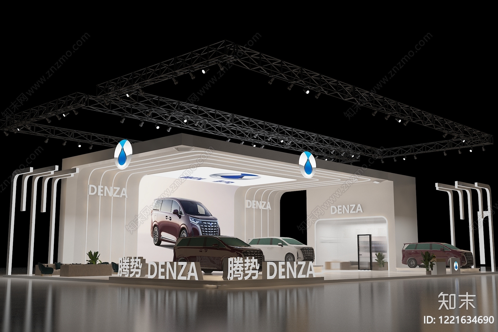 极简汽车展台3D模型渲染效果图