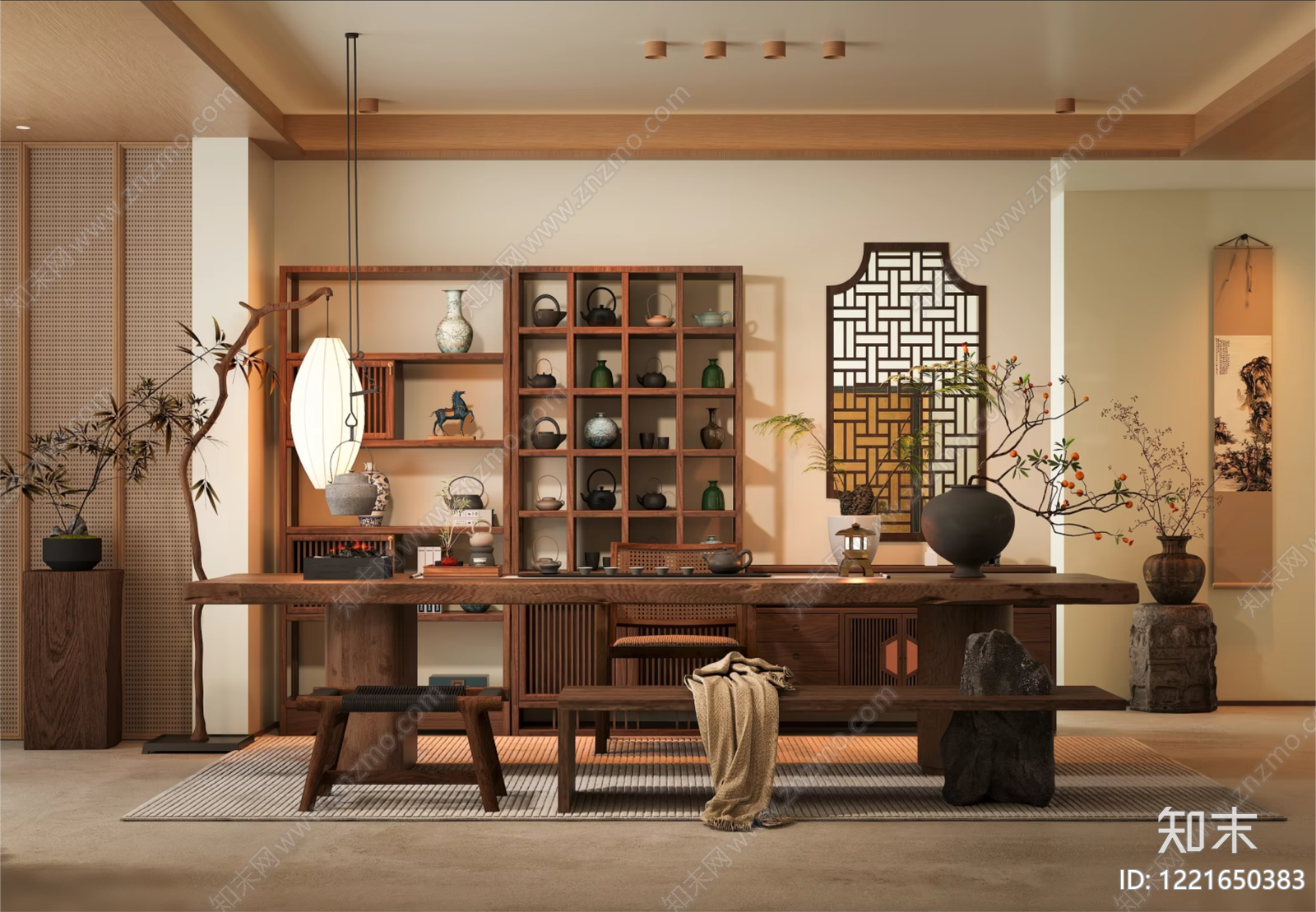 新中式茶室3D模型下载【ID:1221650383】