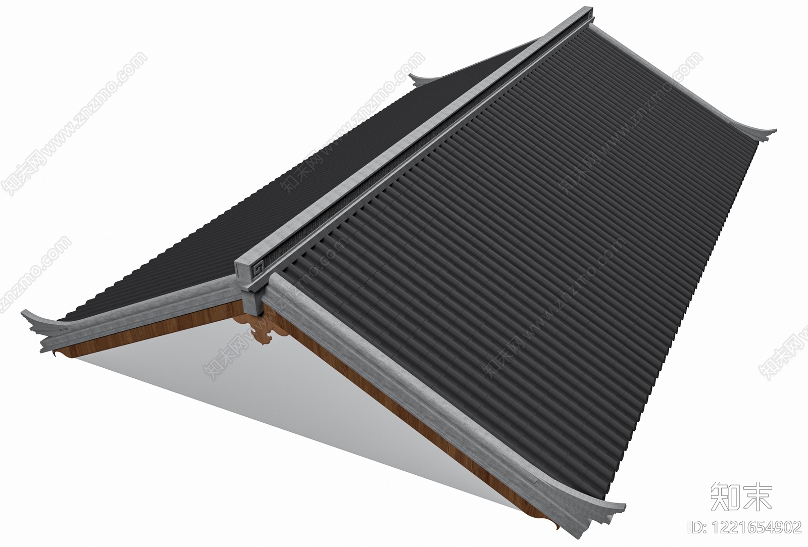 中式古建屋檐3D模型渲染效果图