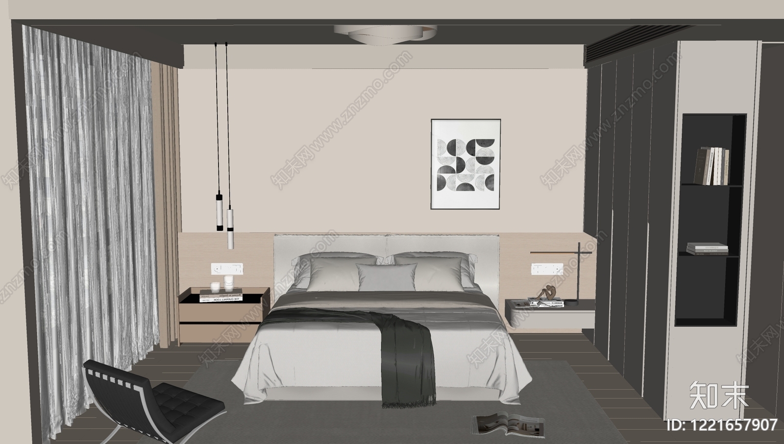 现代简约家居卧室SU模型下载【ID:1221657907】