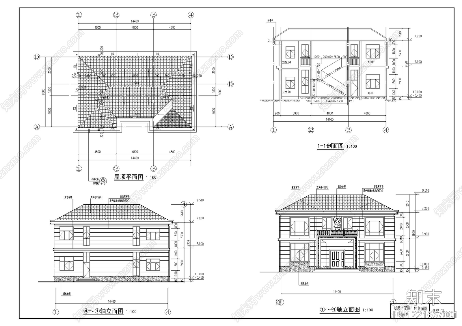 别墅建筑cad施工图下载【ID:1221667001】