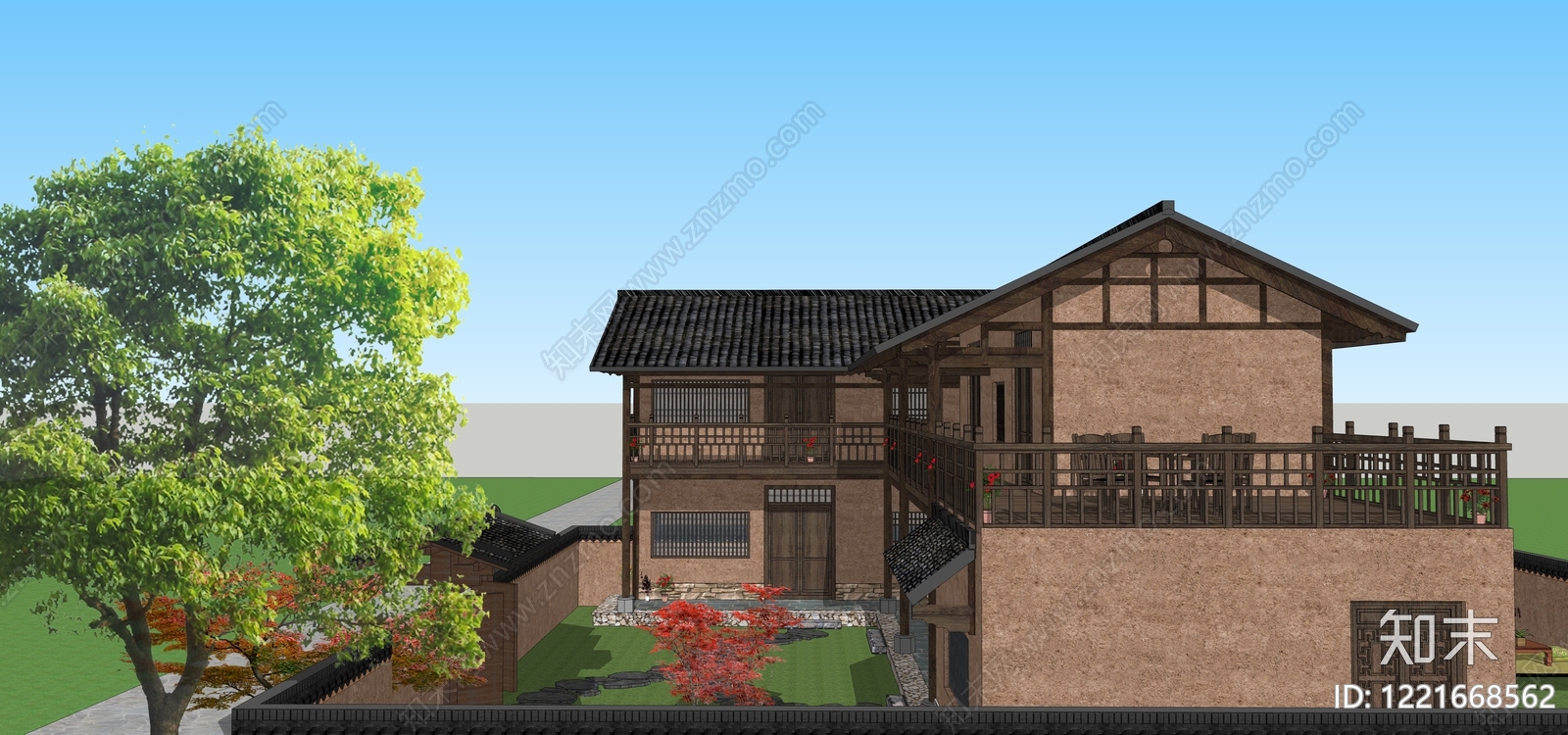 中式古建乡村民房SU模型下载【ID:1221668562】