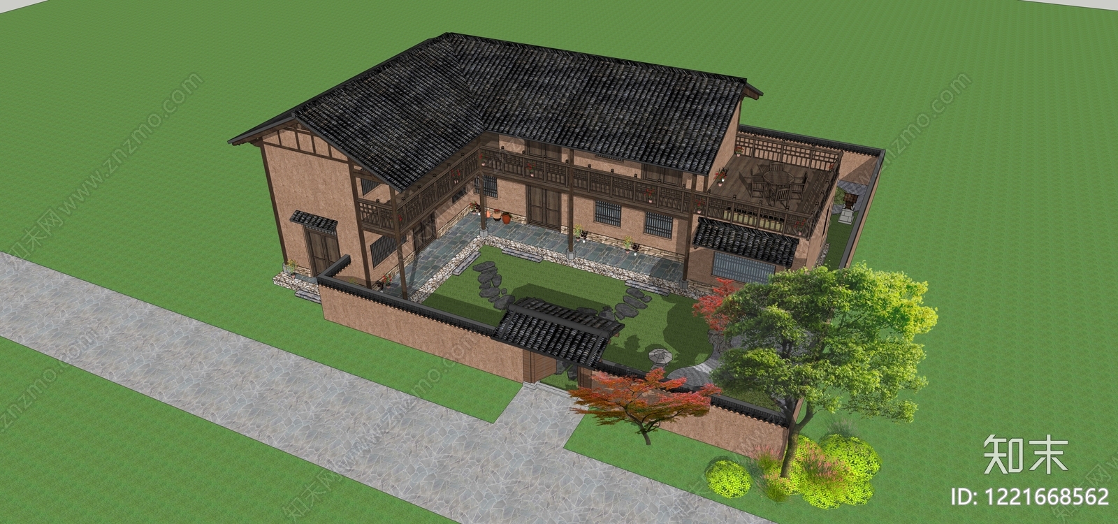 中式古建乡村民房SU模型下载【ID:1221668562】