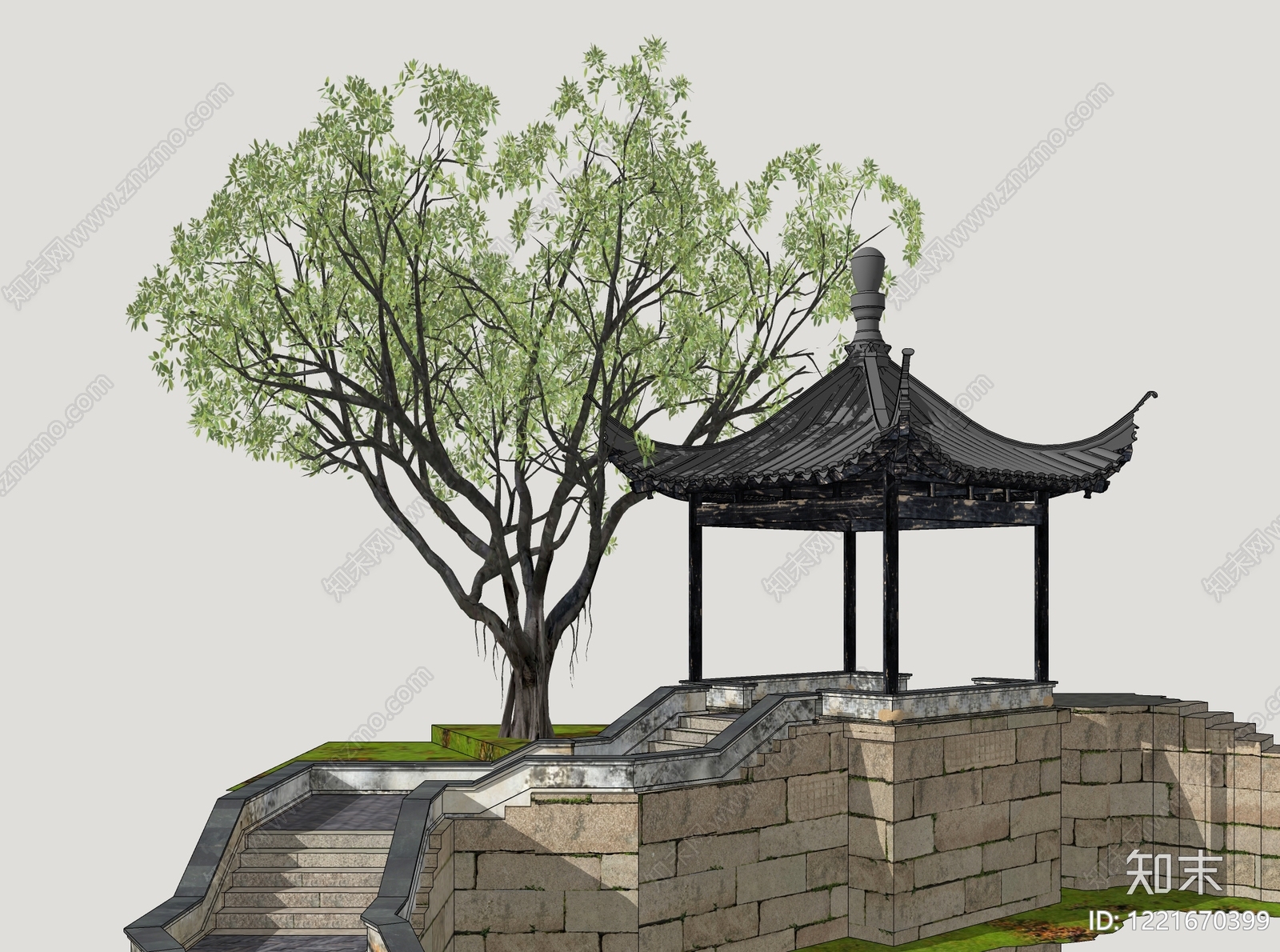 中式古建亭子SU模型草图
