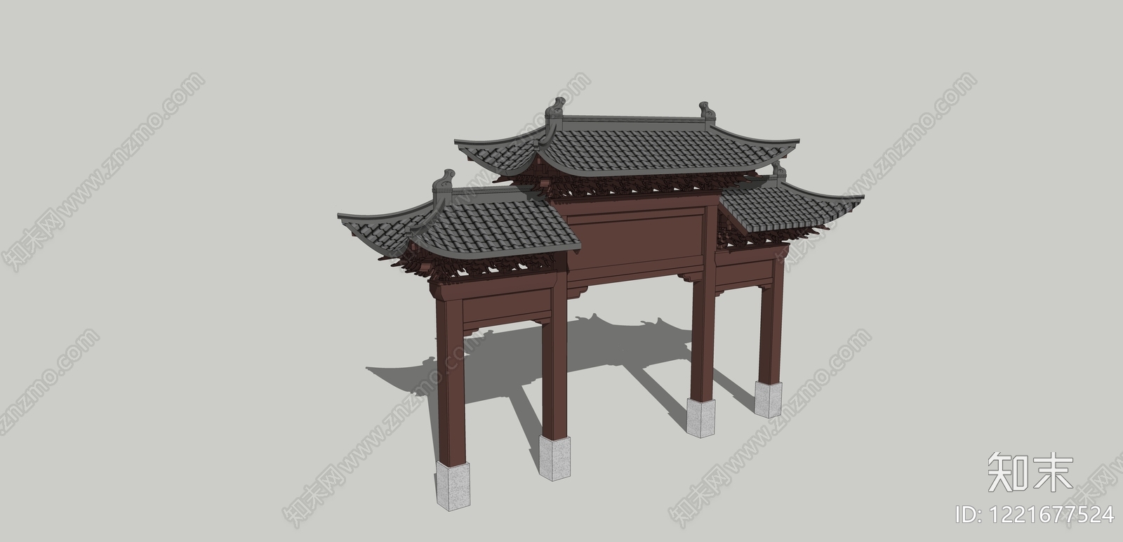 中式古建入口大门SU模型下载【ID:1221677524】