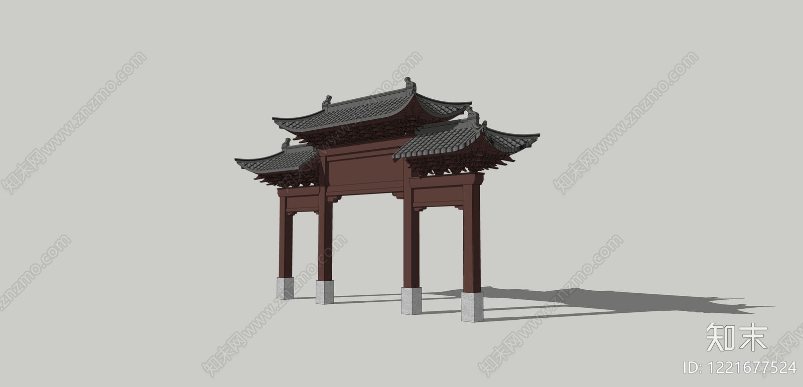 中式古建入口大门SU模型下载【ID:1221677524】