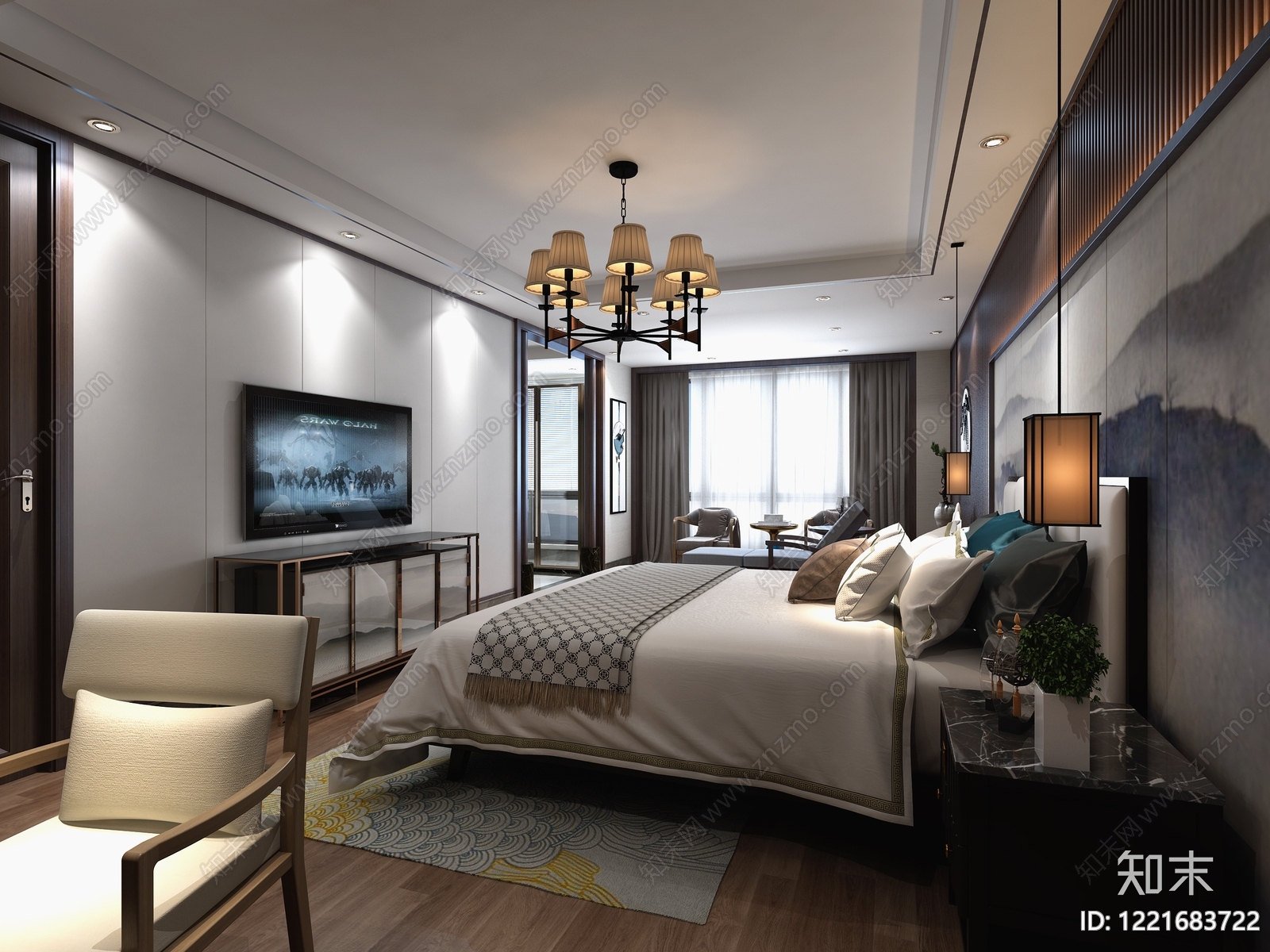 新中式主卧3D模型下载【ID:1221683722】