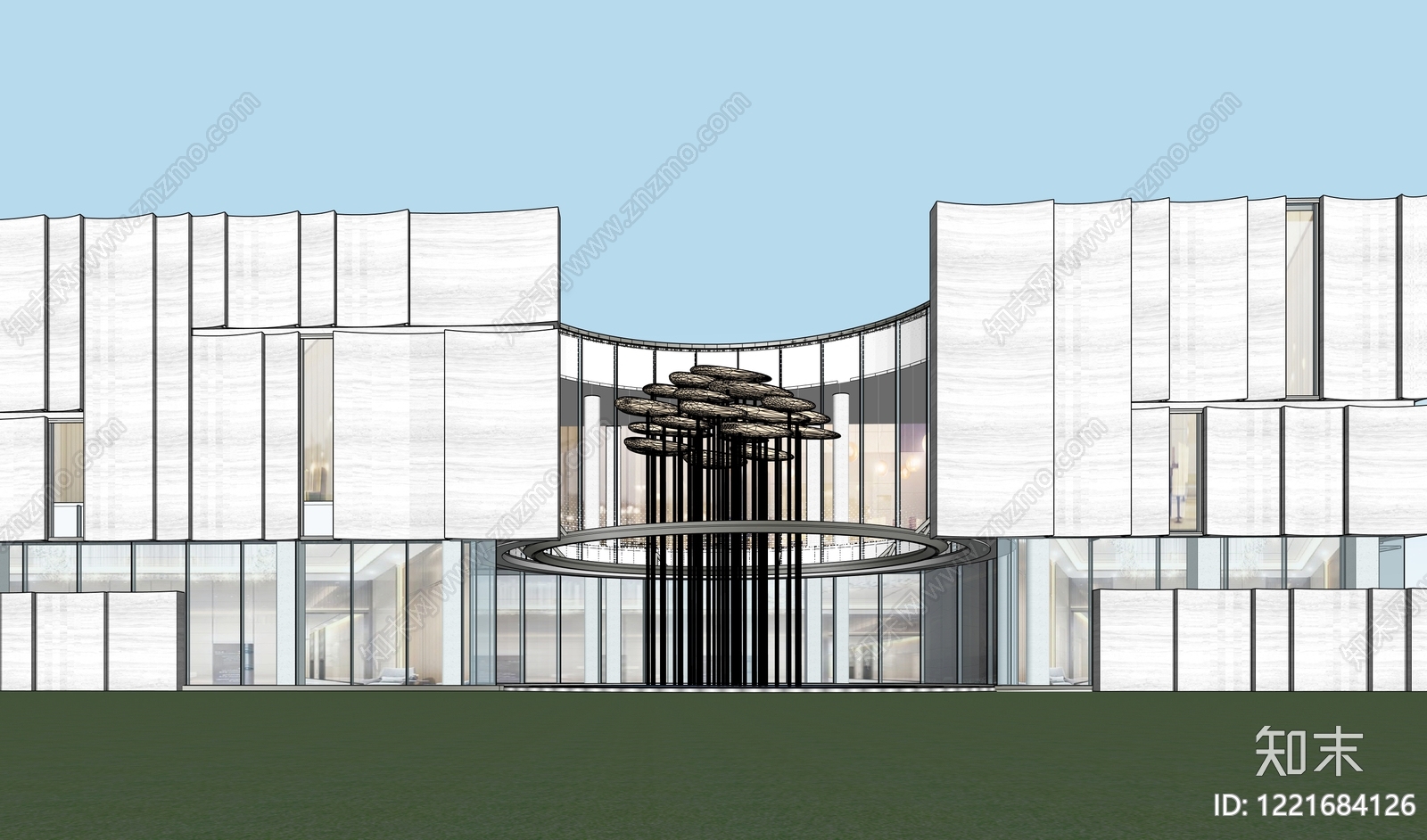 极简展览馆建筑SU模型下载【ID:1221684126】