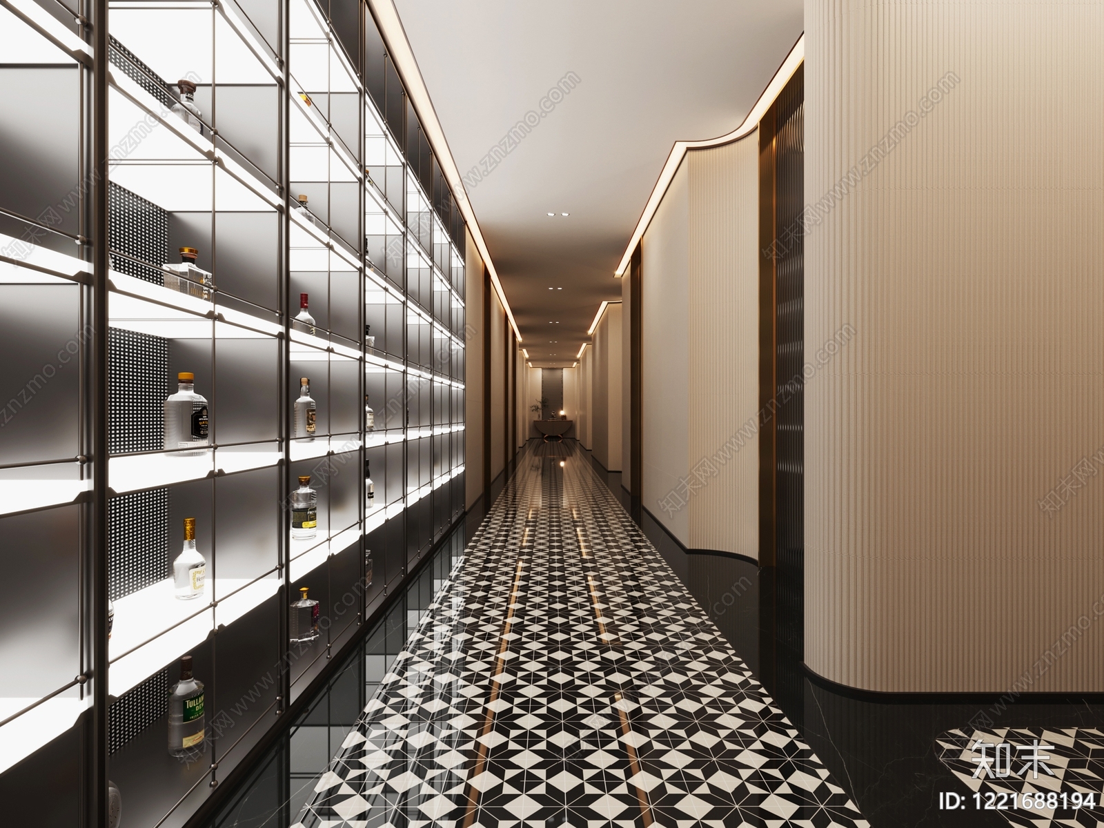轻奢酒店走廊3D模型下载【ID:1221688194】